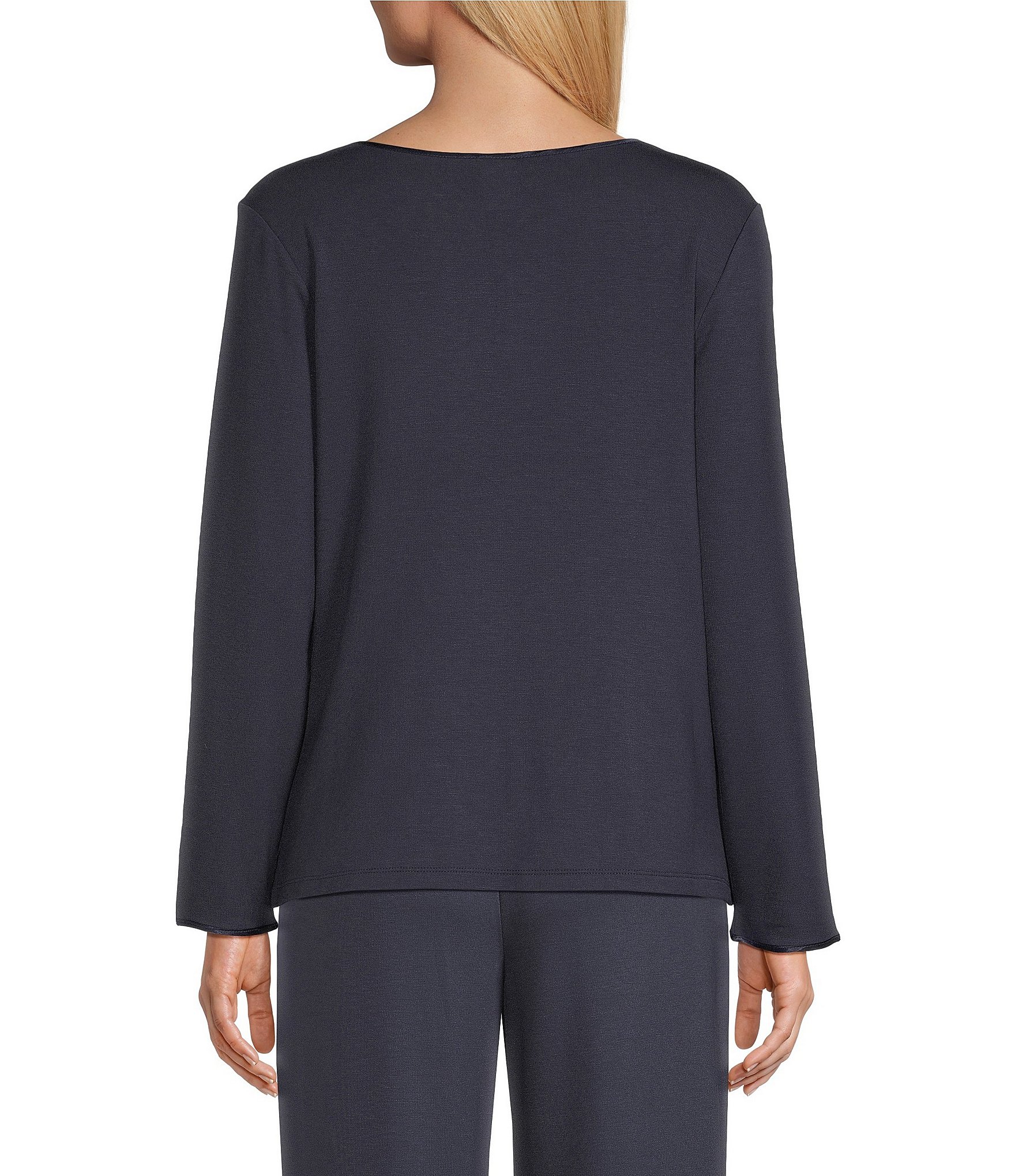 Cabernet Solid French Terry Split Round Neck Long Sleeve Coordinating Sleep Top