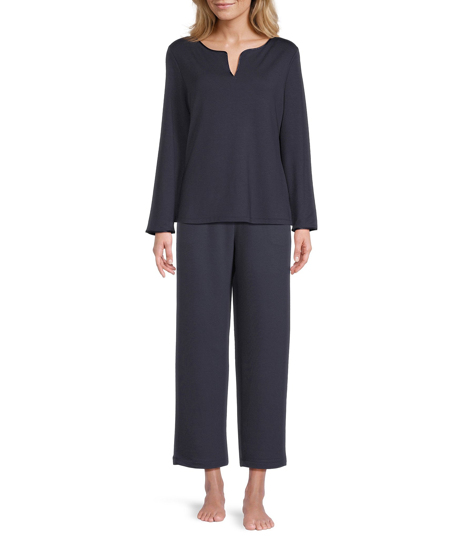 Cabernet Solid French Terry Split Round Neck Long Sleeve Coordinating Sleep Top