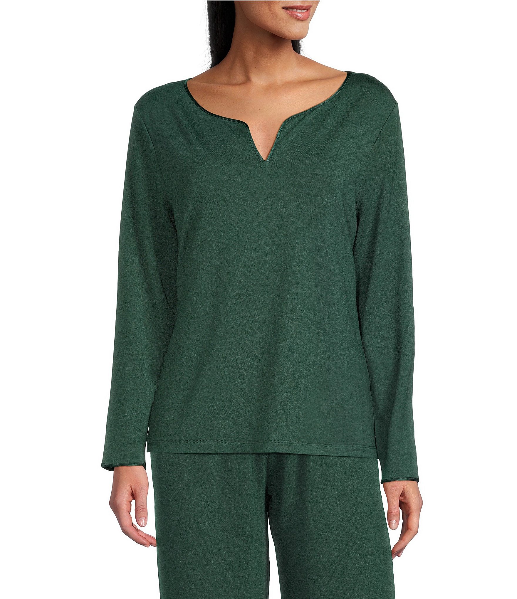 Cabernet Solid French Terry Split Round Neck Long Sleeve Coordinating Sleep Top