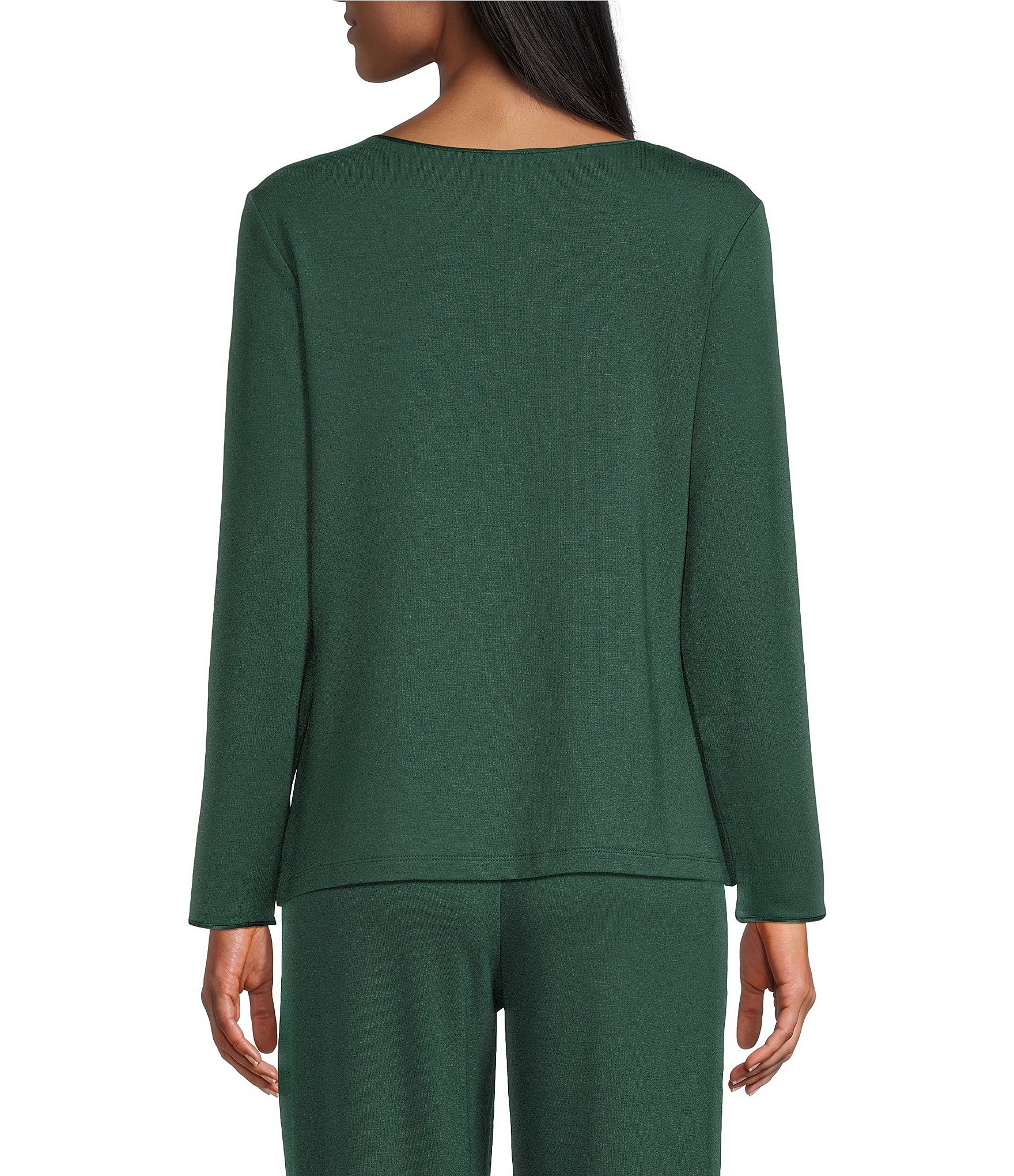 Cabernet Solid French Terry Split Round Neck Long Sleeve Coordinating Sleep Top