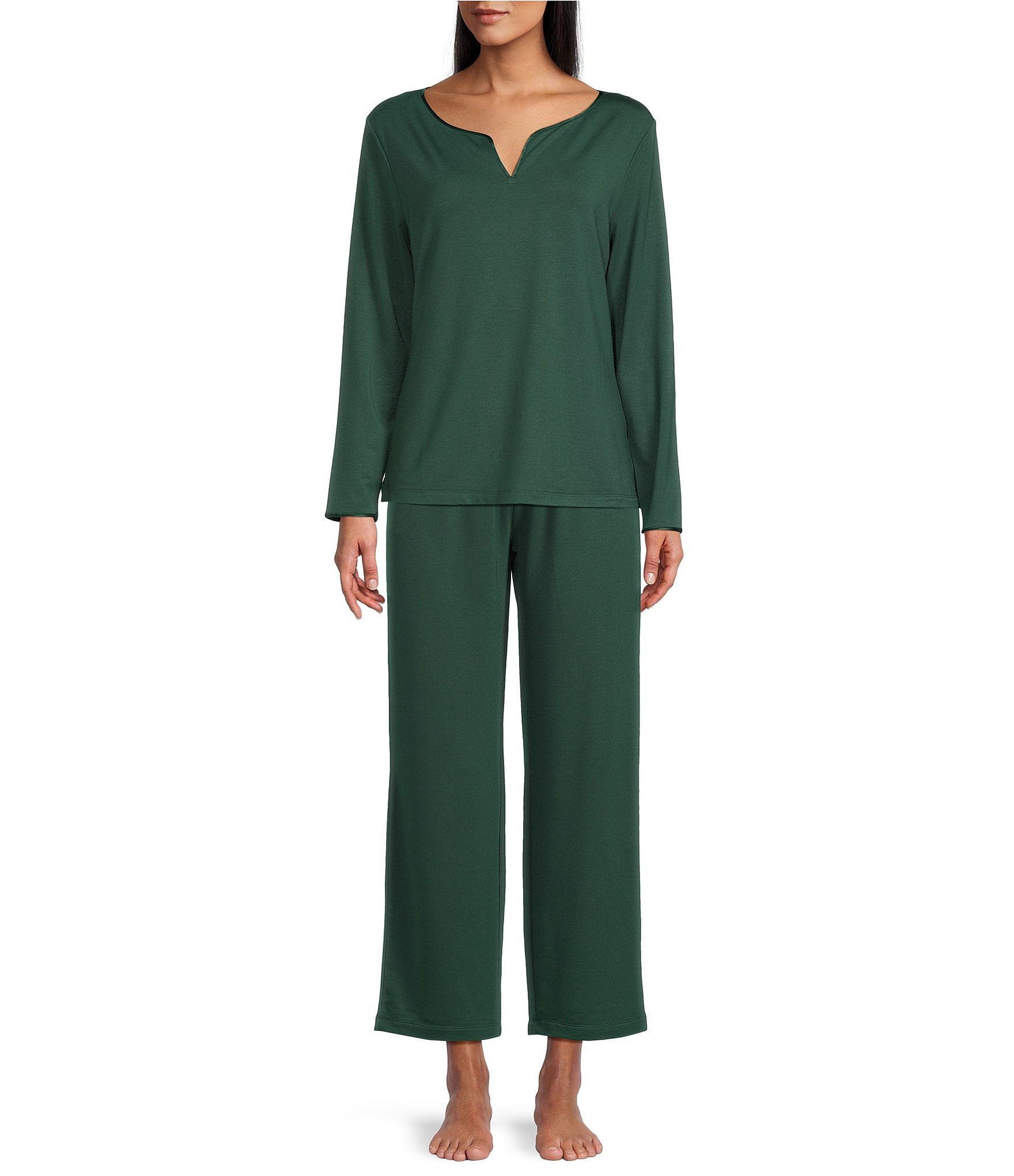 Cabernet Solid French Terry Split Round Neck Long Sleeve Coordinating Sleep Top