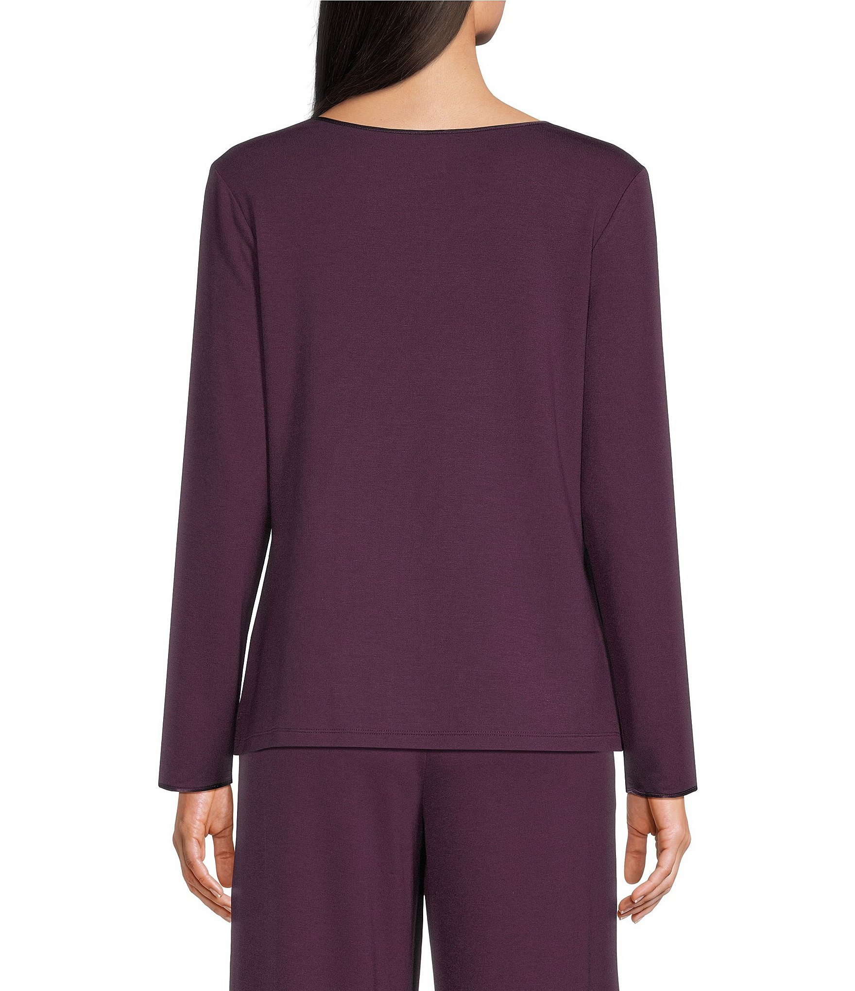 Cabernet Solid French Terry Split Round Neck Long Sleeve Coordinating Sleep Top