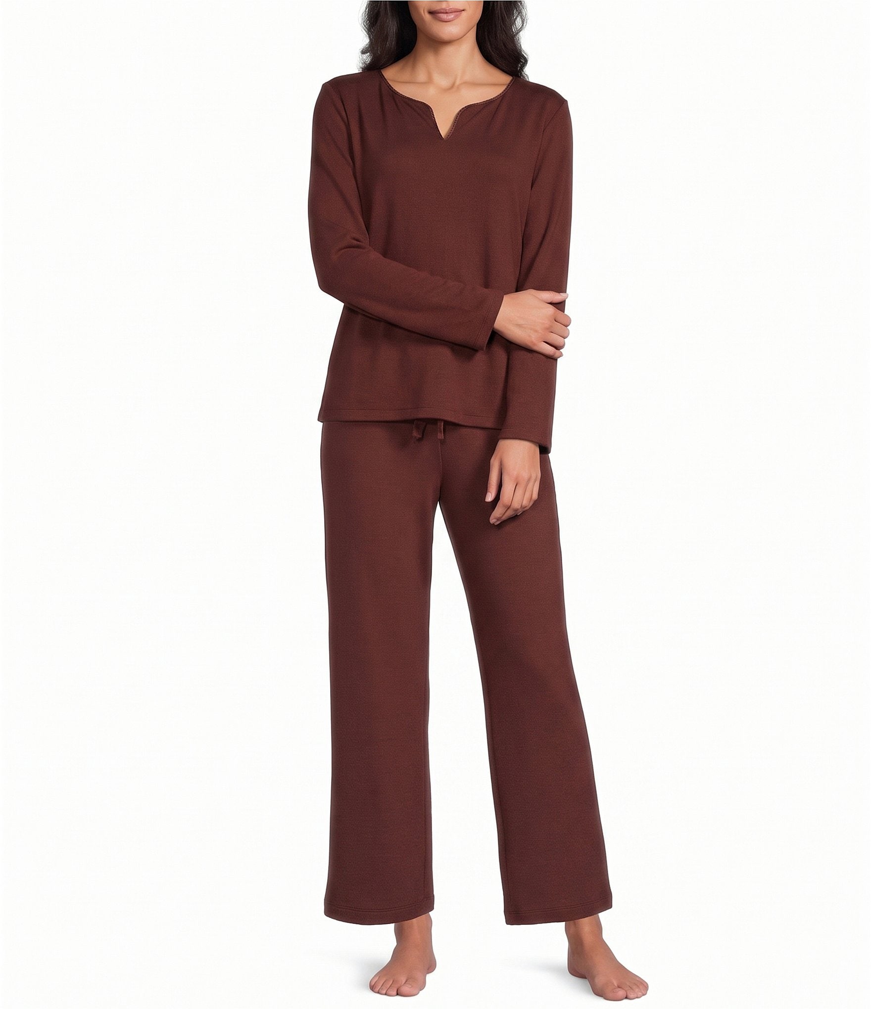 Cabernet Solid French Terry Wide Leg Coordinating Sleep Pants