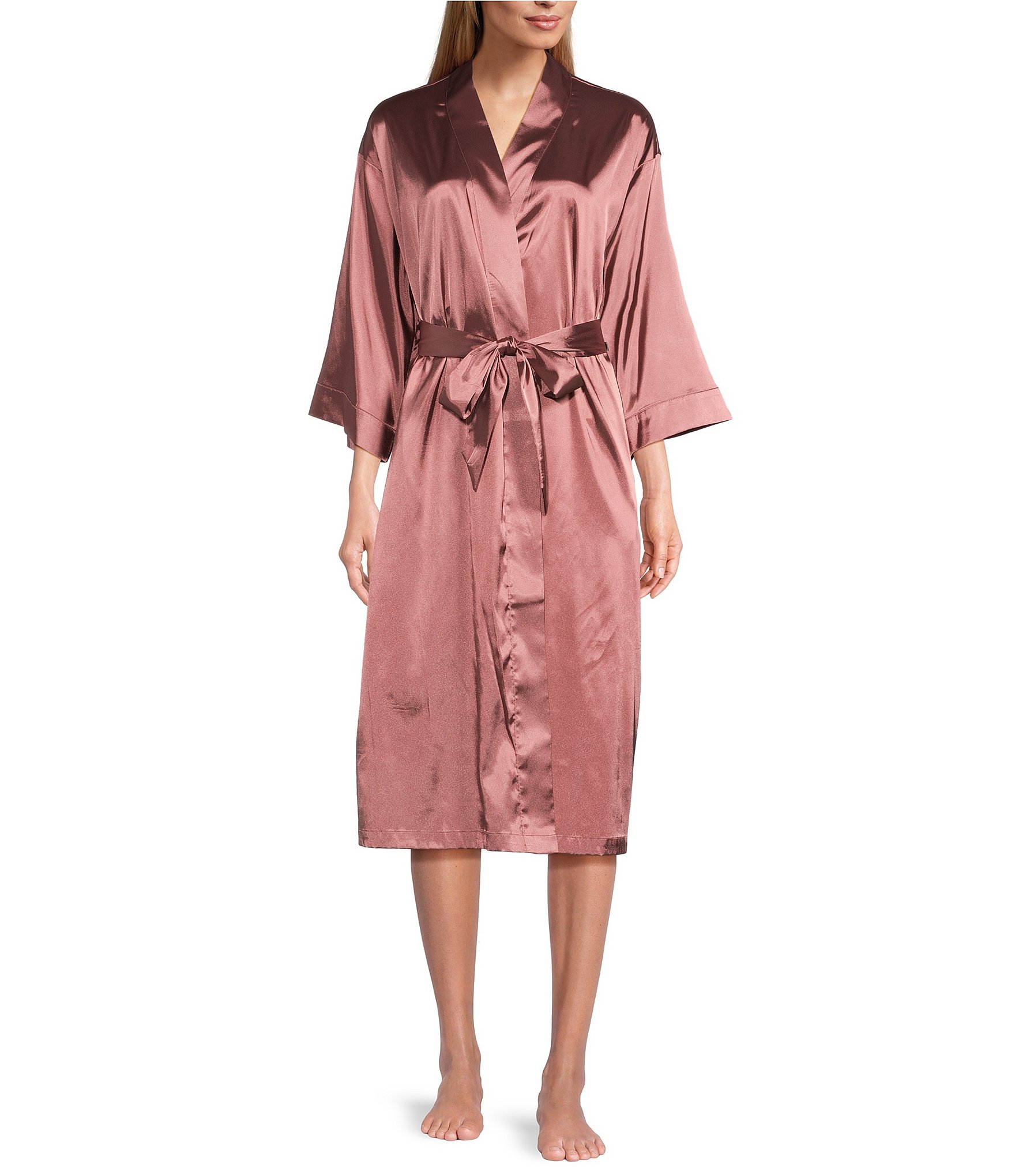 Cabernet Solid Satin Short Wrap Robe