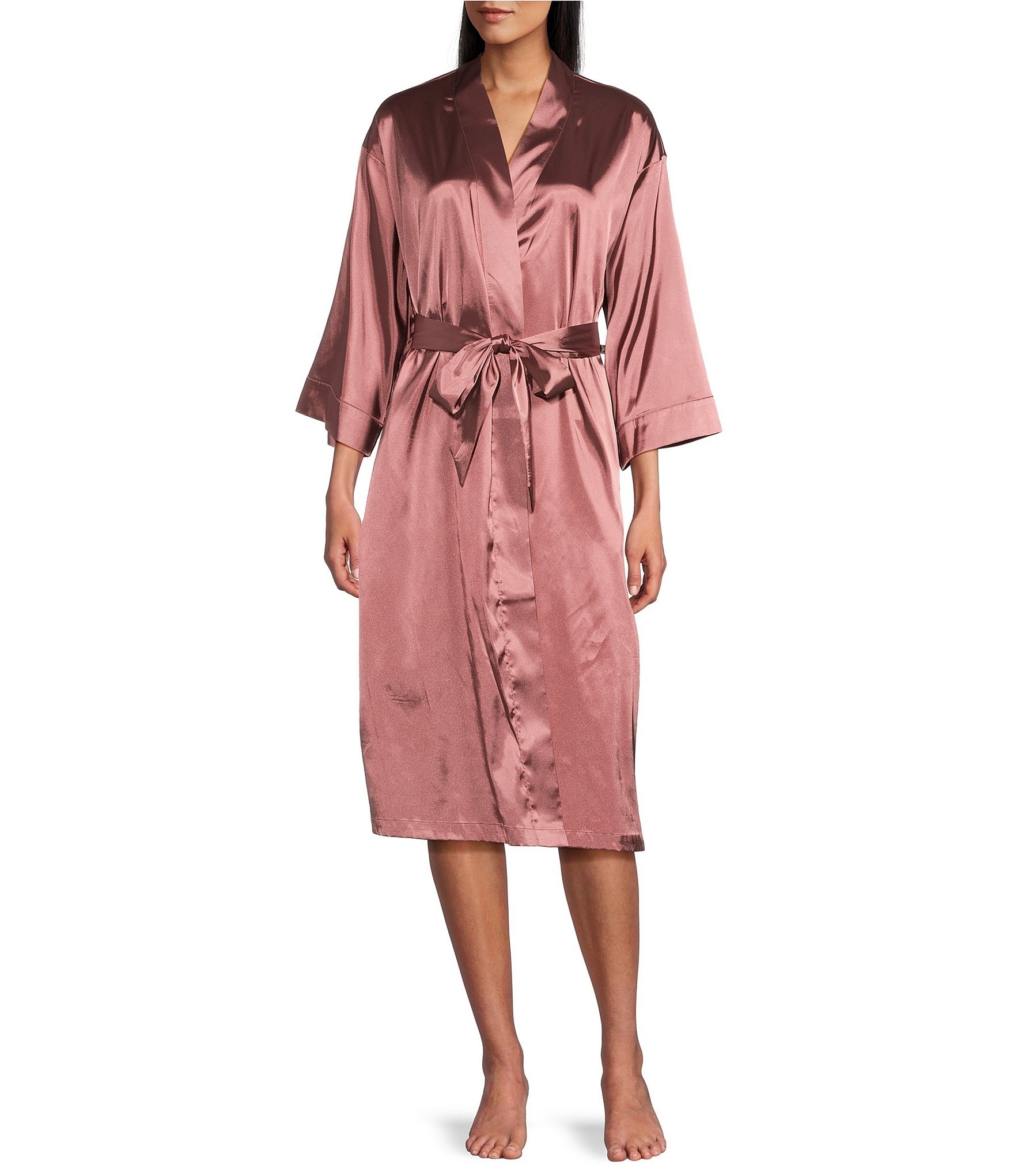 Cabernet Solid Satin Short Wrap Robe