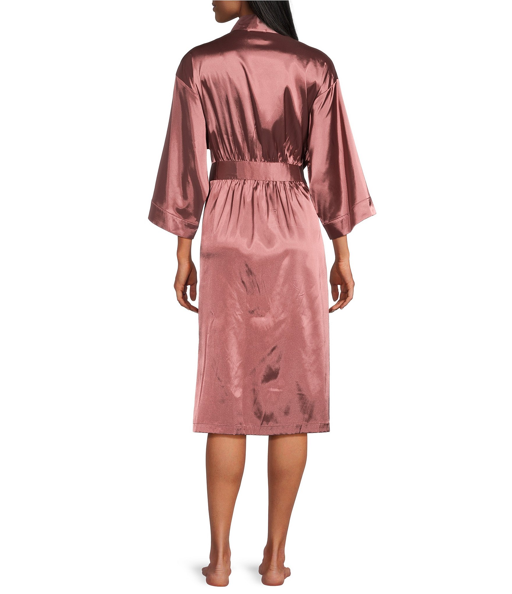 Cabernet Solid Satin Short Wrap Robe
