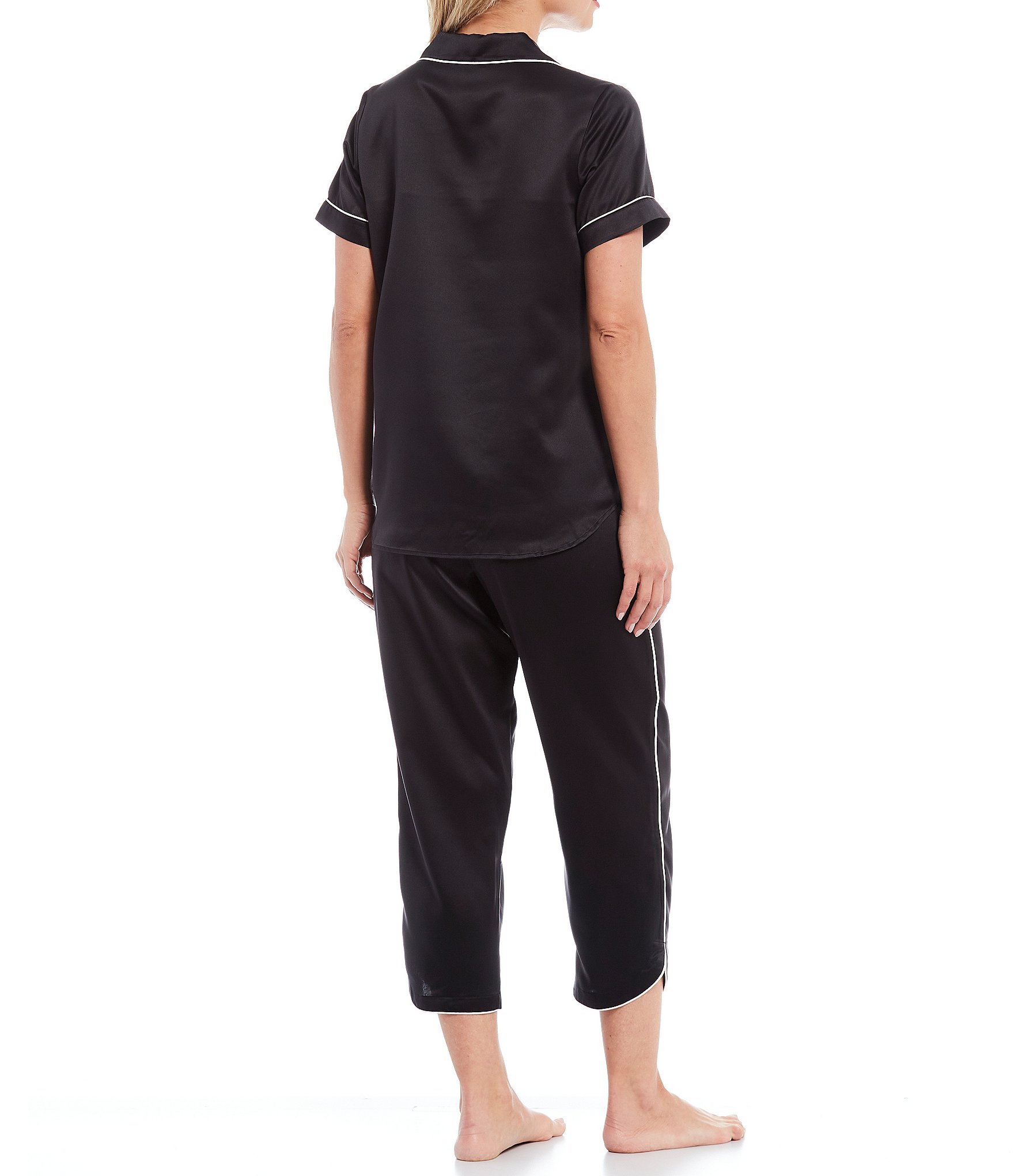 Cabernet Solid Satin Woven Capri Coordinating Pajama Set