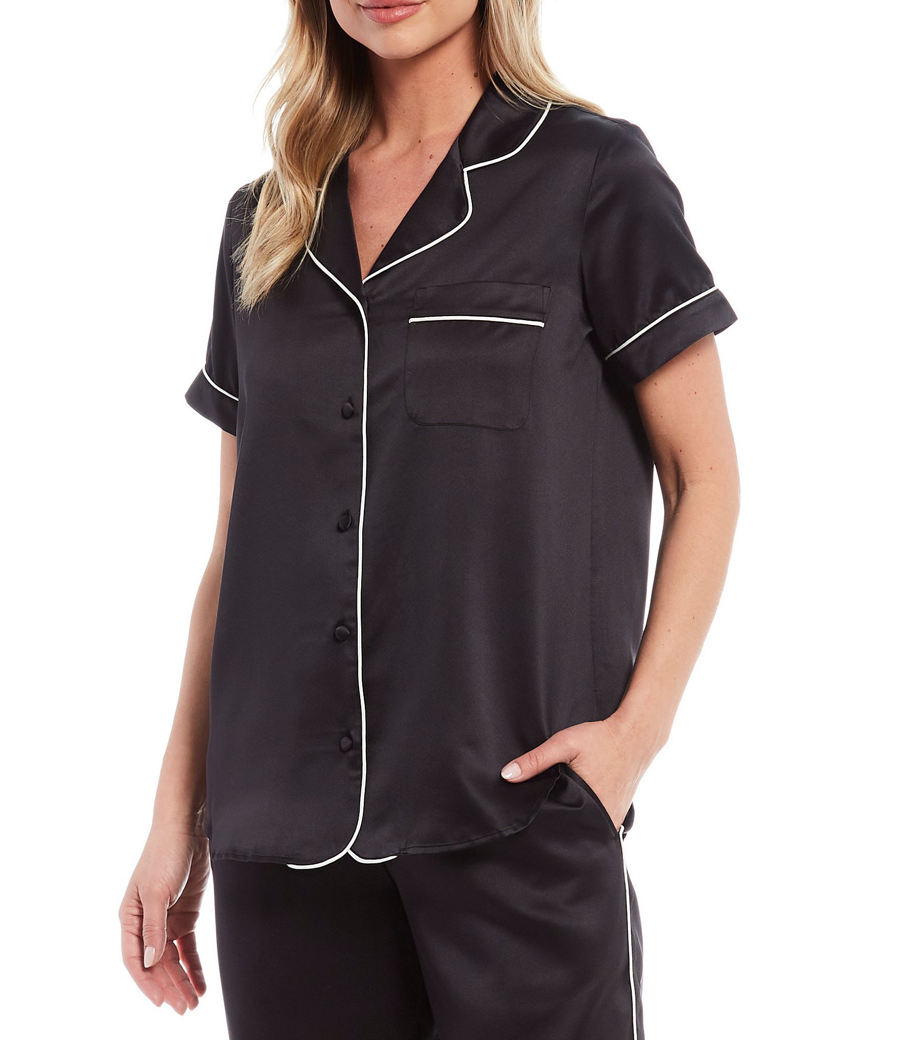 Cabernet Solid Satin Woven Capri Coordinating Pajama Set