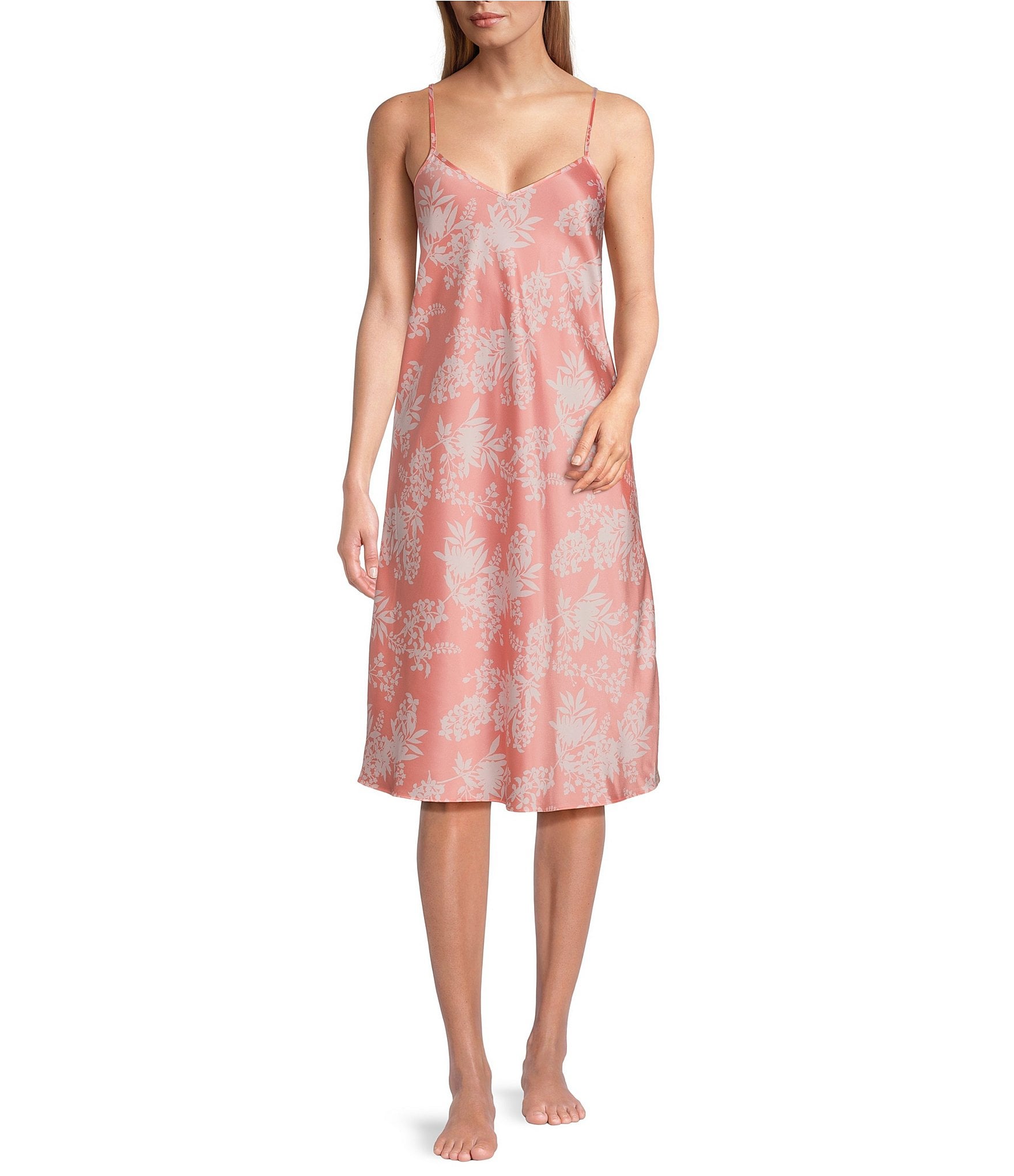 Cabernet Woven Satin Floral Print Sleeveless V-Neck Chemise