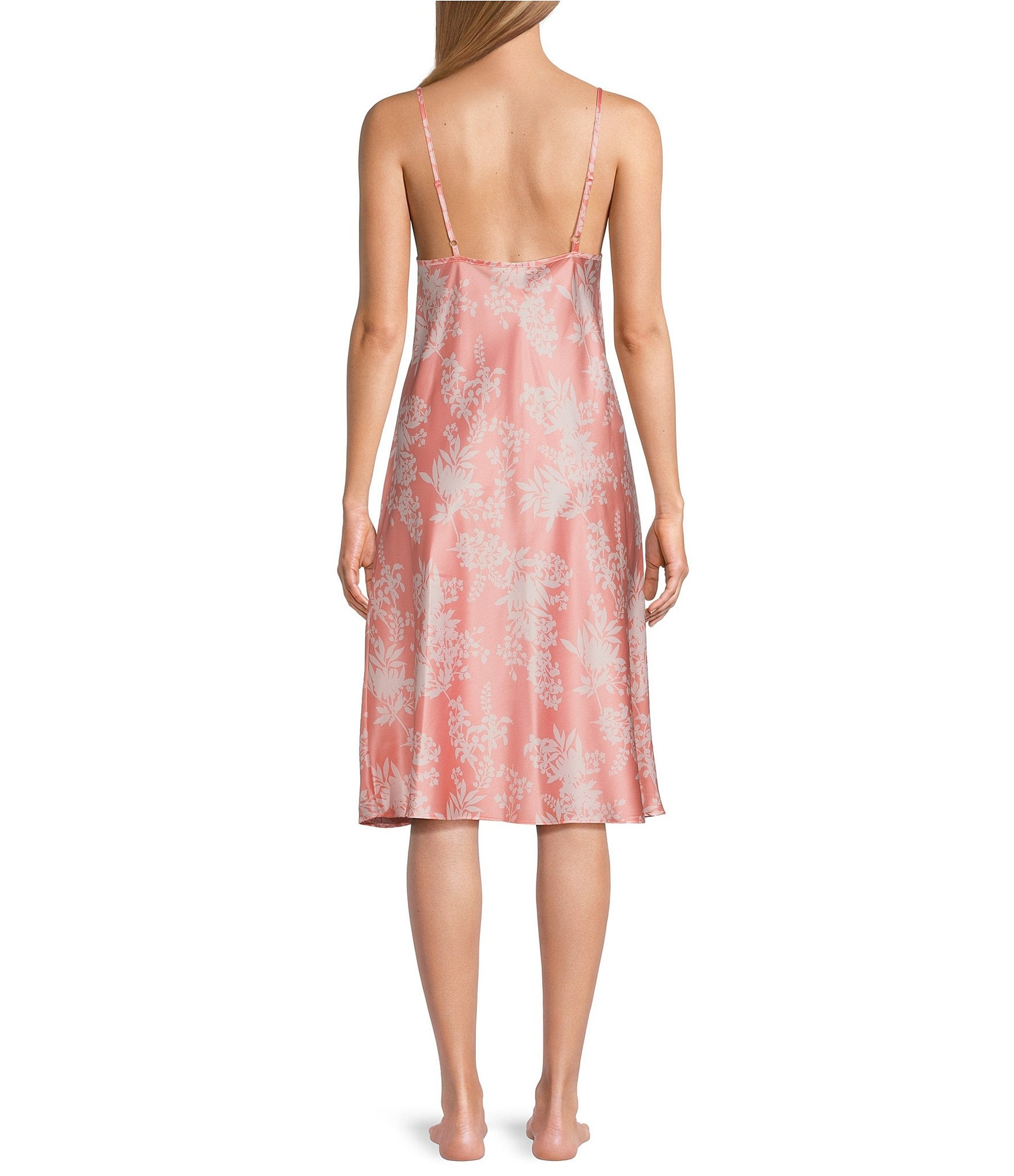 Cabernet Woven Satin Floral Print Sleeveless V-Neck Chemise