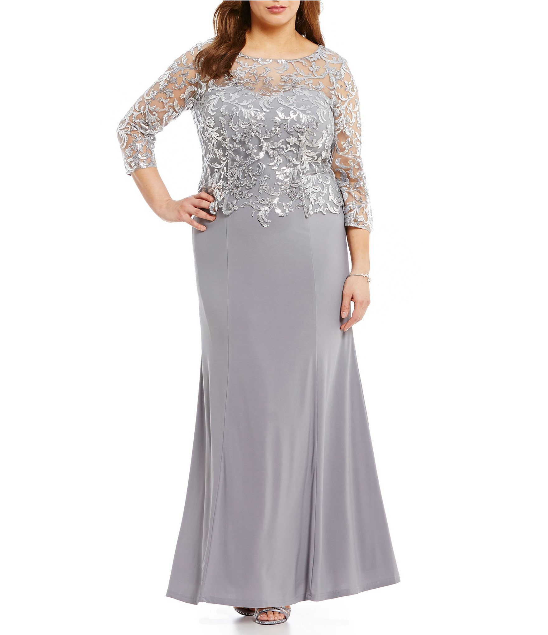 Cachet Plus Sequin Embroidered Bodice Gown | Dillards