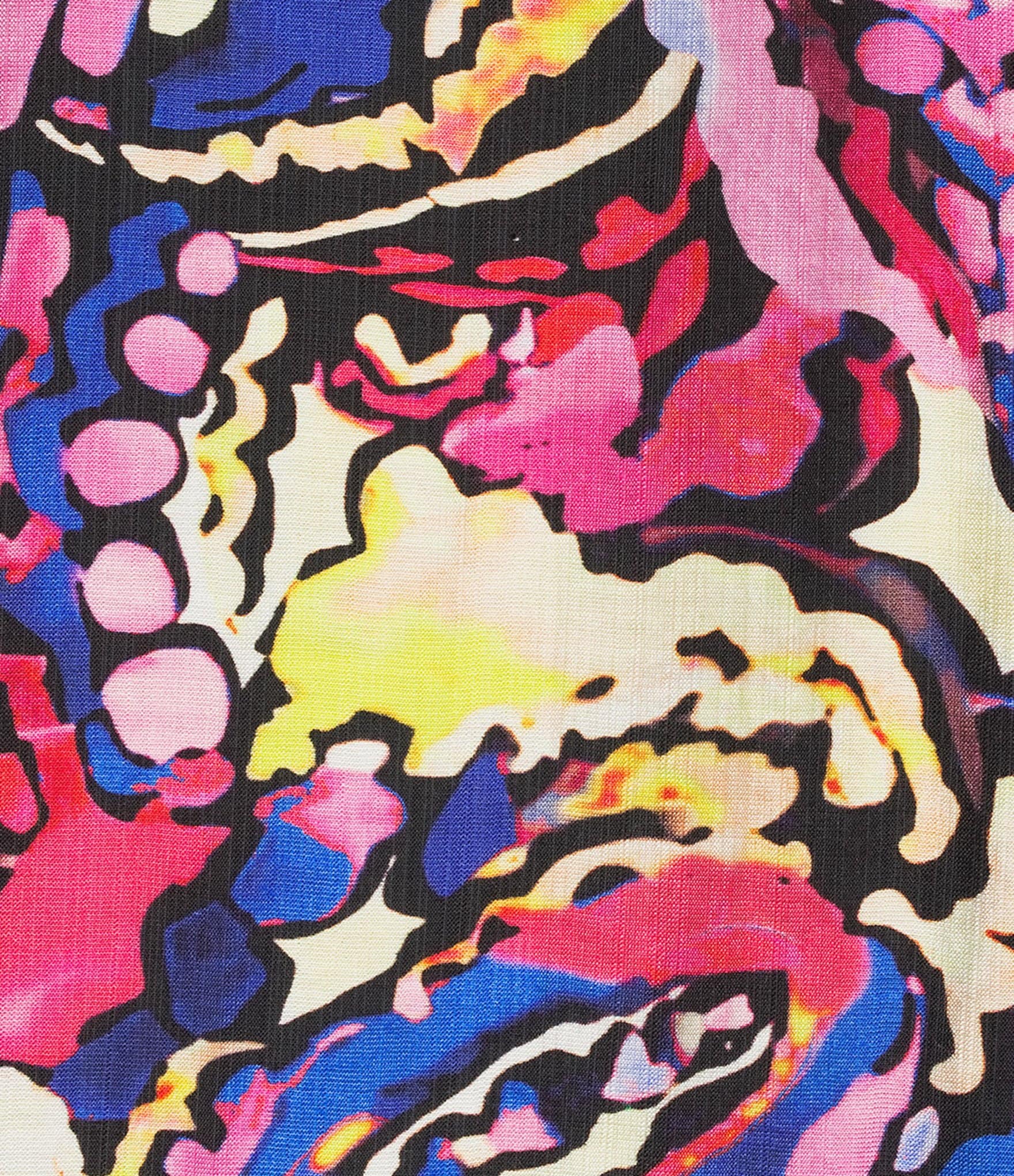 Calessa Abstract Patchwork Round Split V-Neck 3/4 Sleeve Button Front Tunic