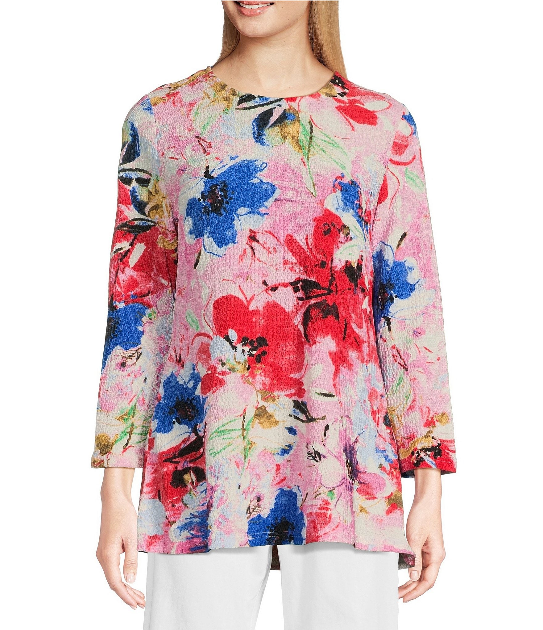Calessa Antique Floral Print Crew Neck 3/4 Sleeve Tunic
