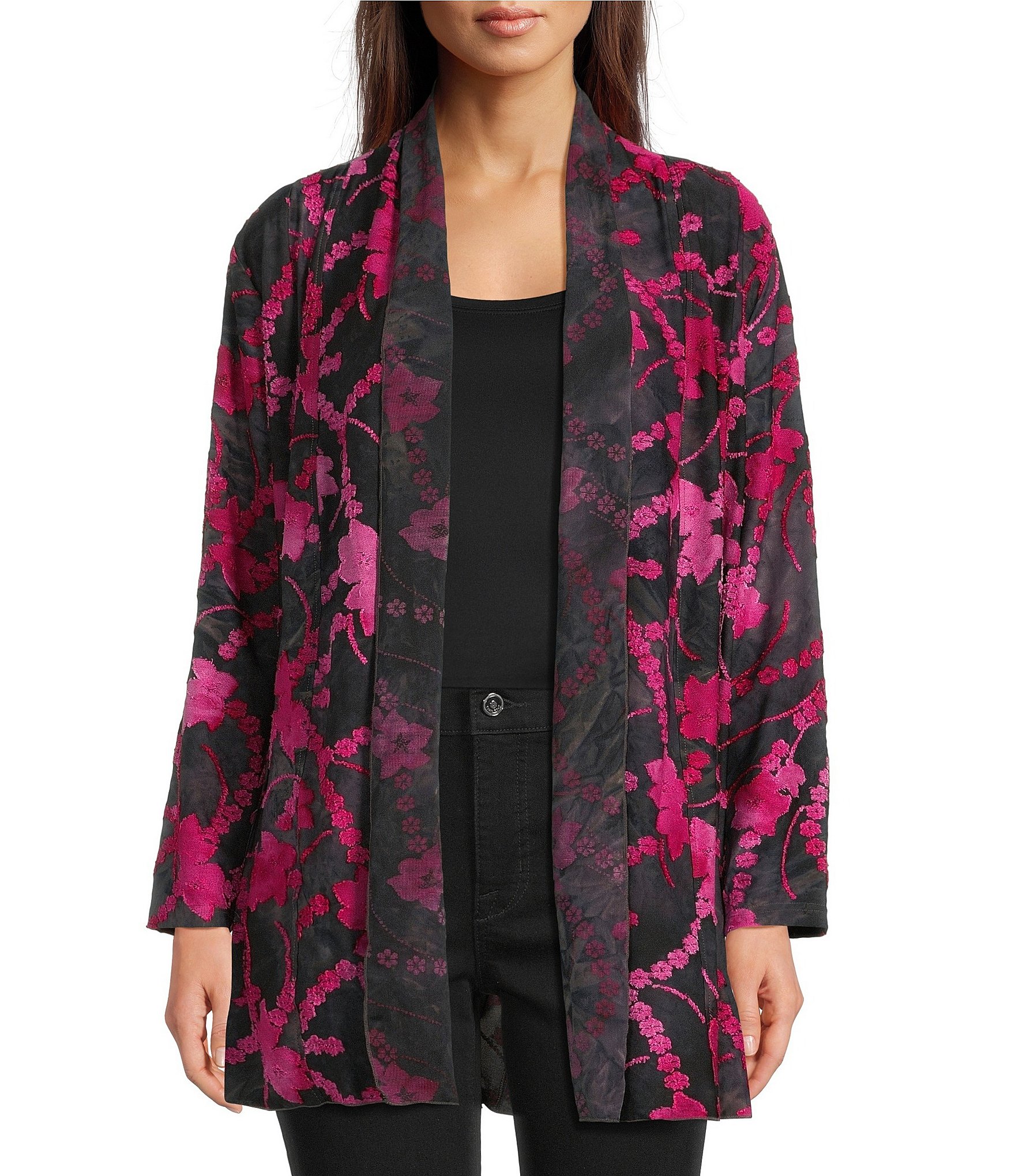 Calessa Burnout Tie-Dye Knit Wrist Length Sleeve Open-Front Cardigan