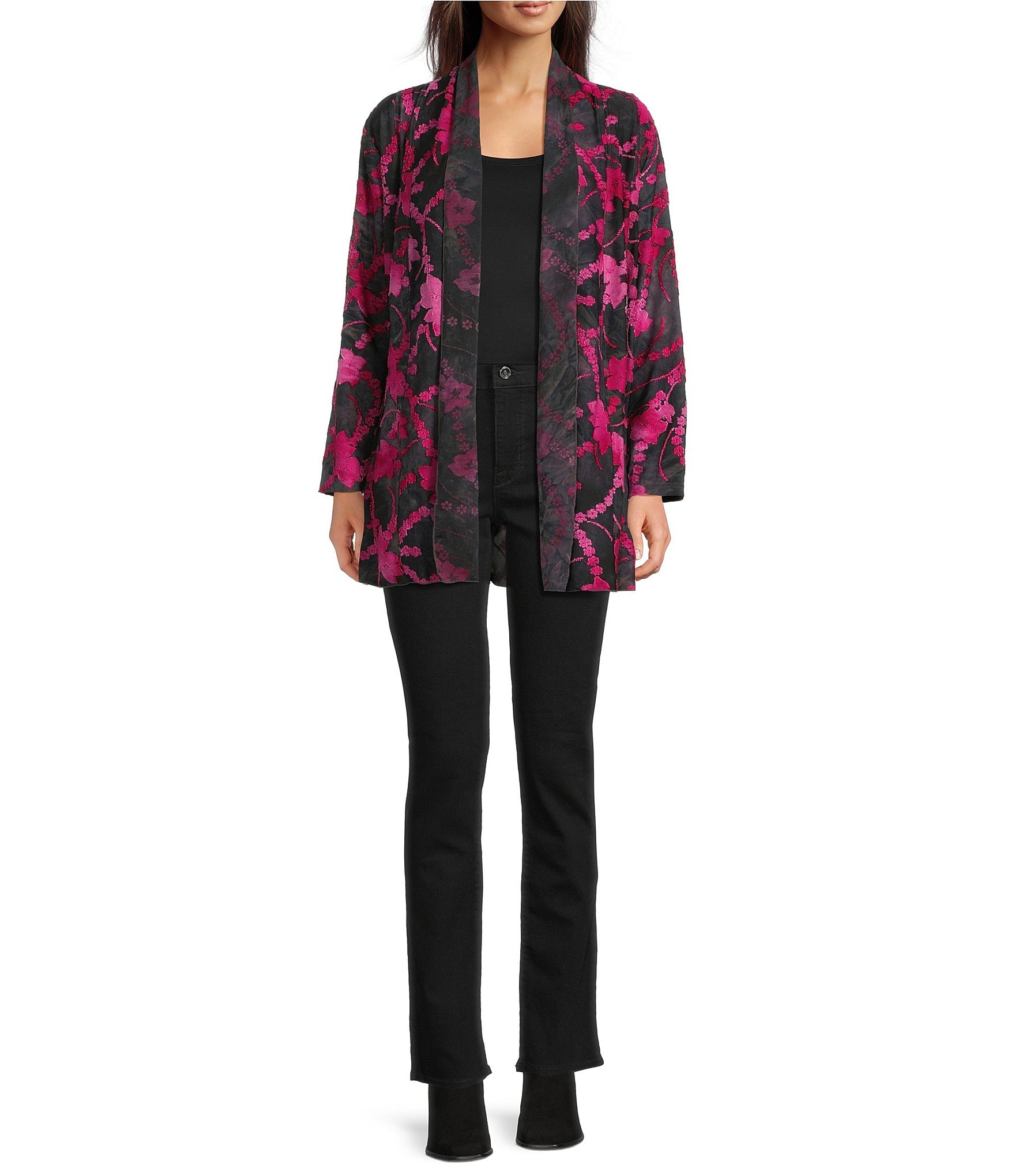 Calessa Burnout Tie-Dye Knit Wrist Length Sleeve Open-Front Cardigan