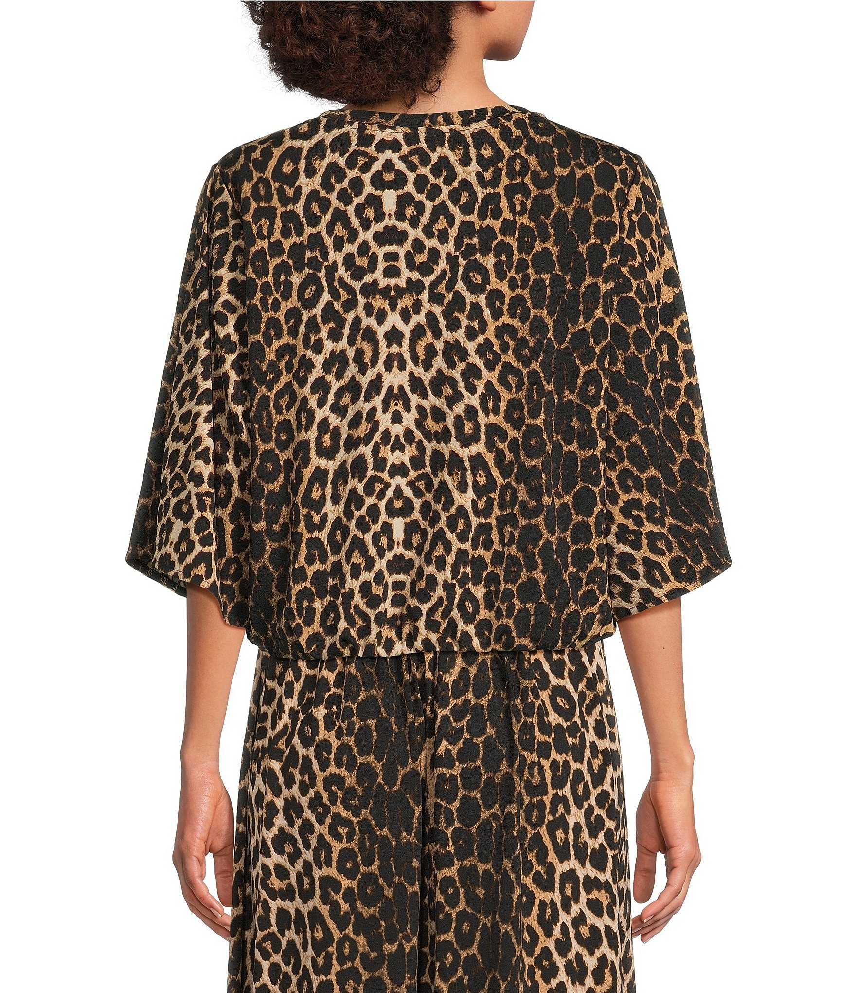 Calessa Coordinating Leopard Round Neck 3/4 Sleeve Top