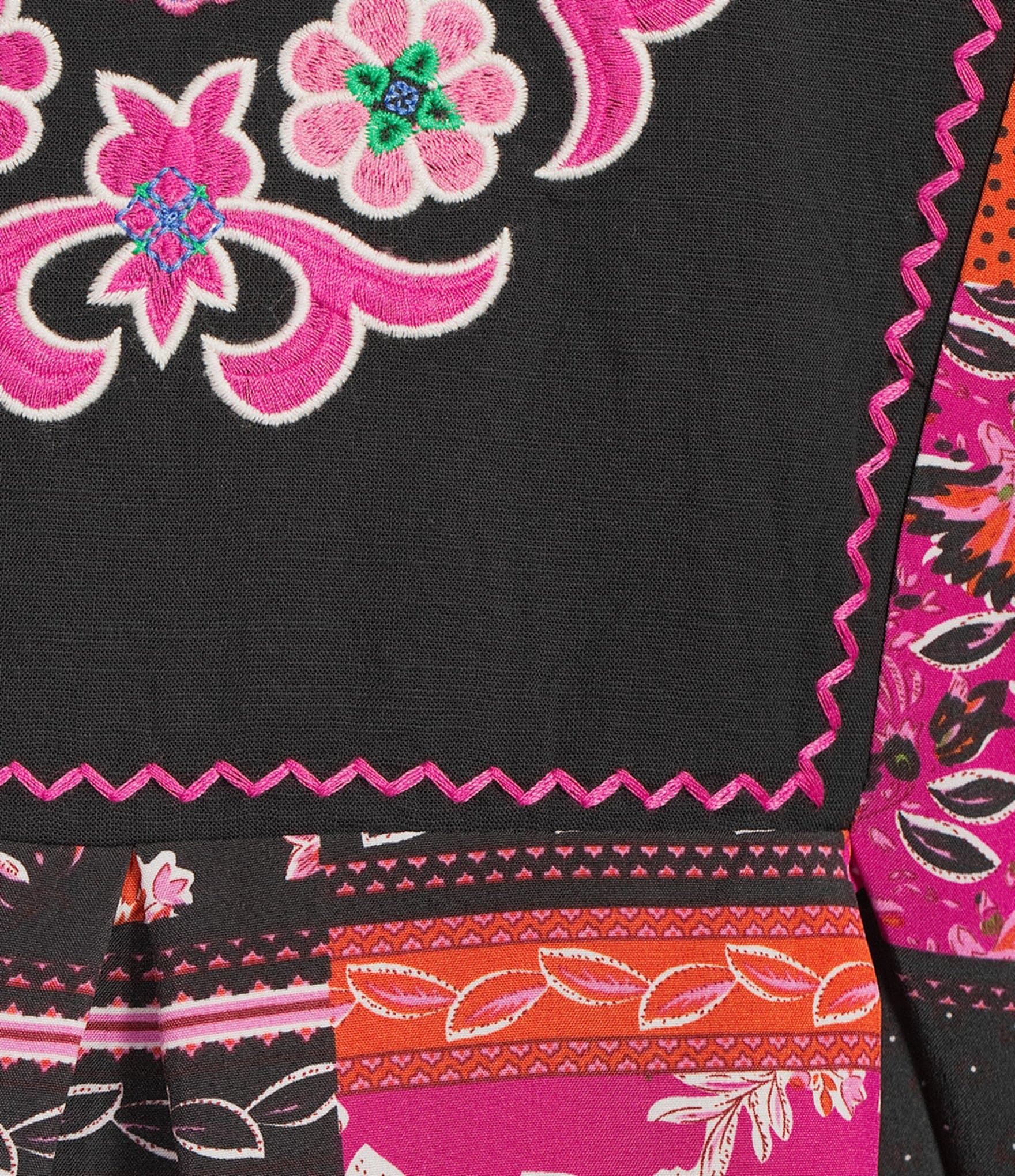 Calessa Embroidered Patchwork Round Split V-Neck 3/4 Sleeve Tunic