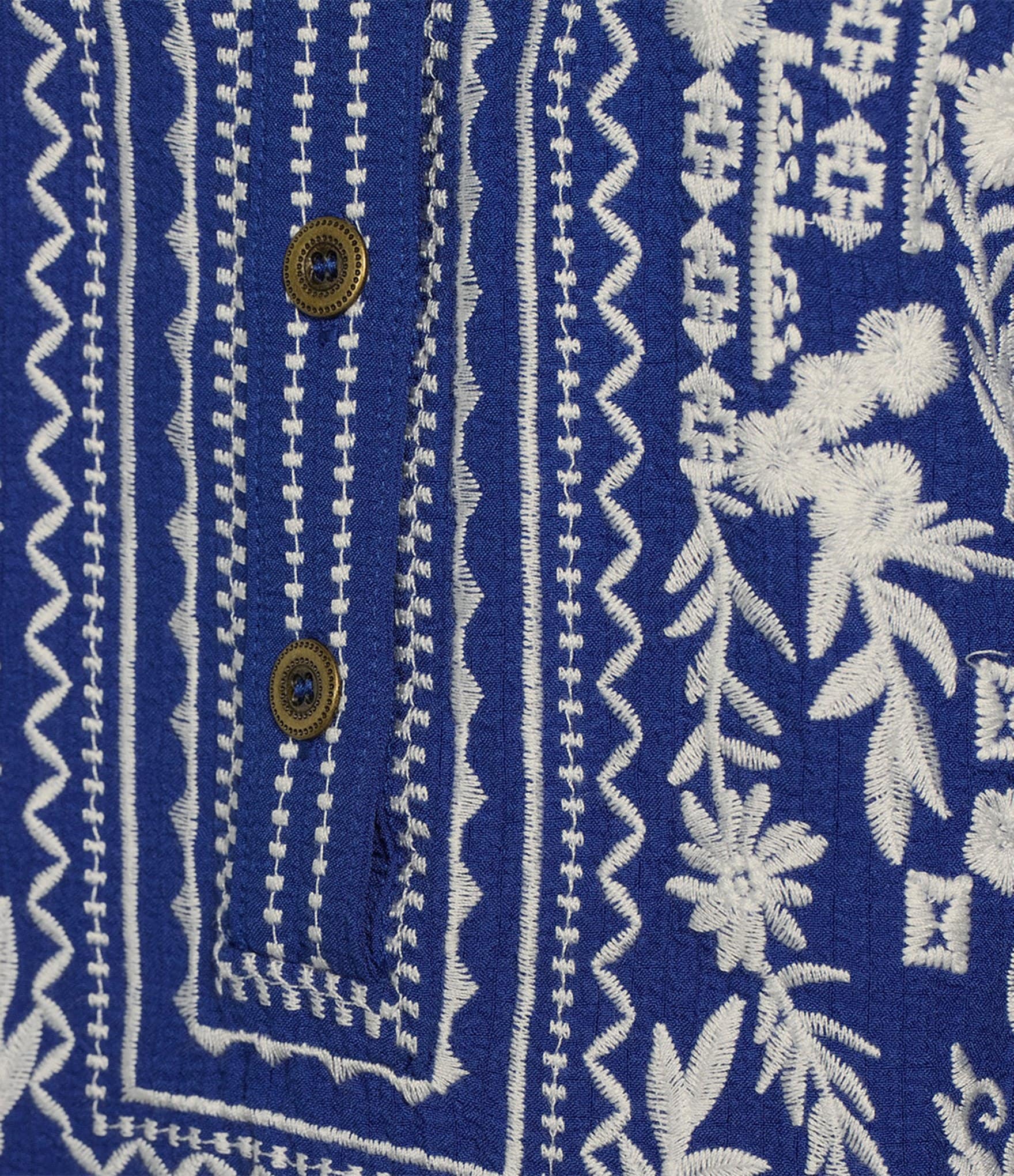 Calessa Embroidered Patchwork Split V-Neck 3/4 Sleeve Tunic
