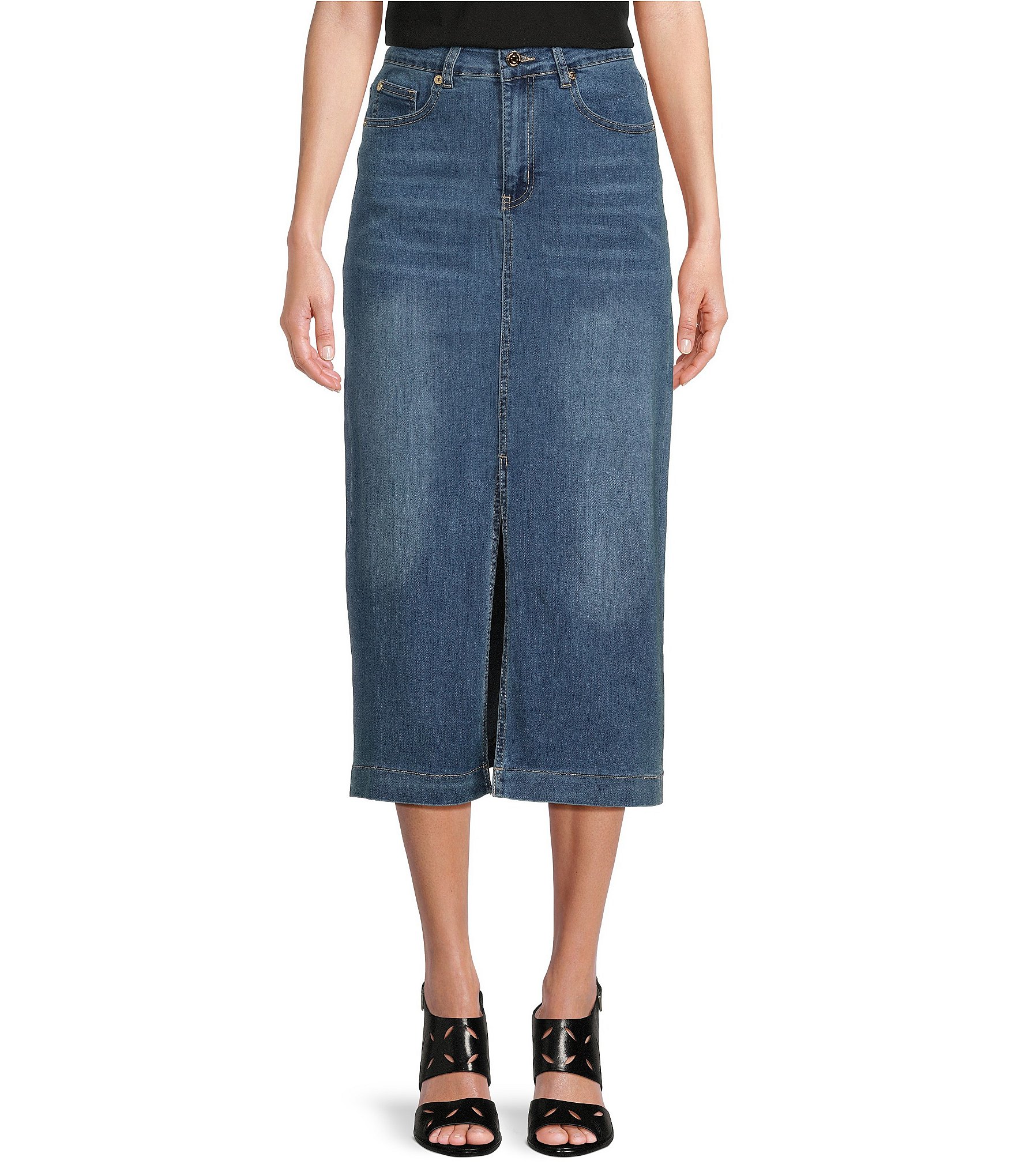 Calessa Front Slit Midi Denim Skirt | Dillard's