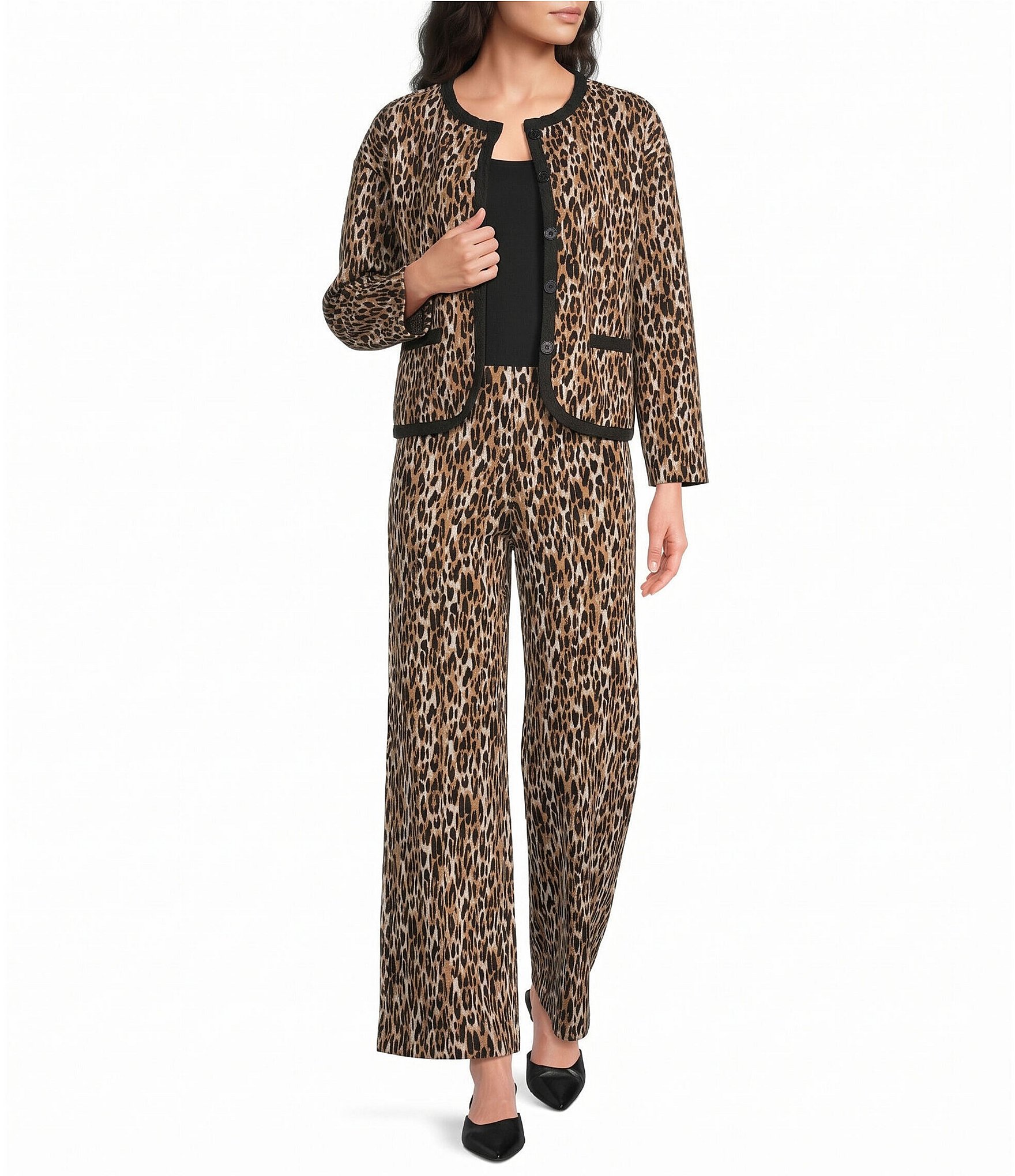 Calessa Knit Animal Print Wide Leg Pull-On Coordinating Pants