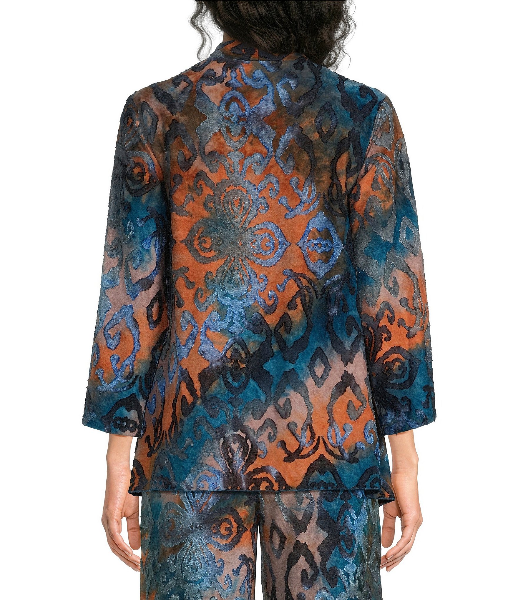Calessa Knit Burnout Draped Front 3/4 Sleeve Open Front Coordinating Cardigan