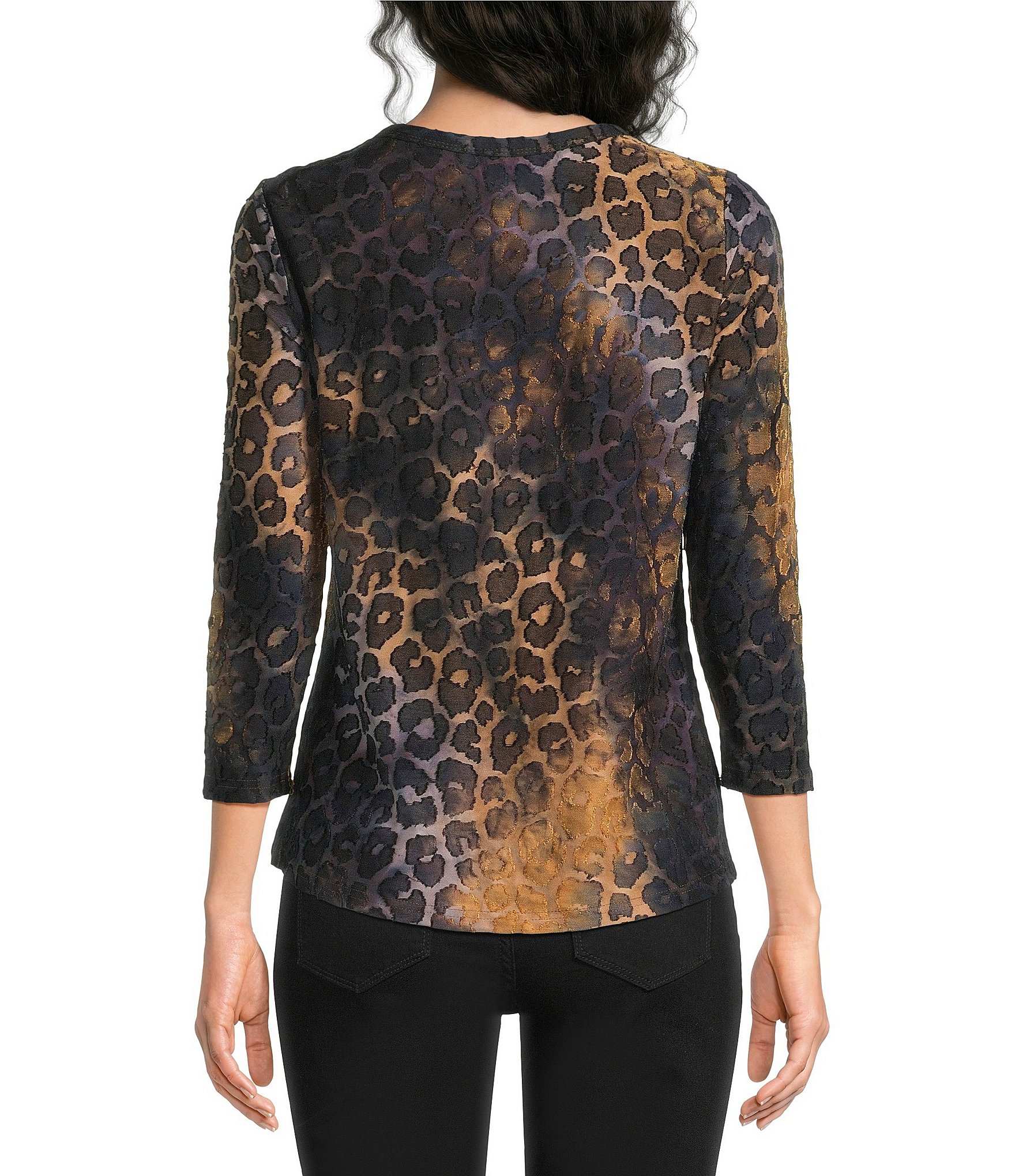 Calessa Knit Printed Scoop Neck 3/4 Sleeve Tee
