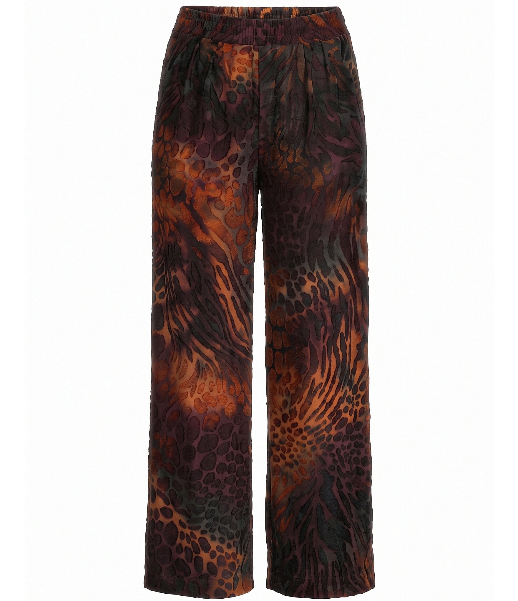 Calessa Animal Burnout Tie-Dye Knit Wide Leg Pull-On Ankle Coordinating Pants