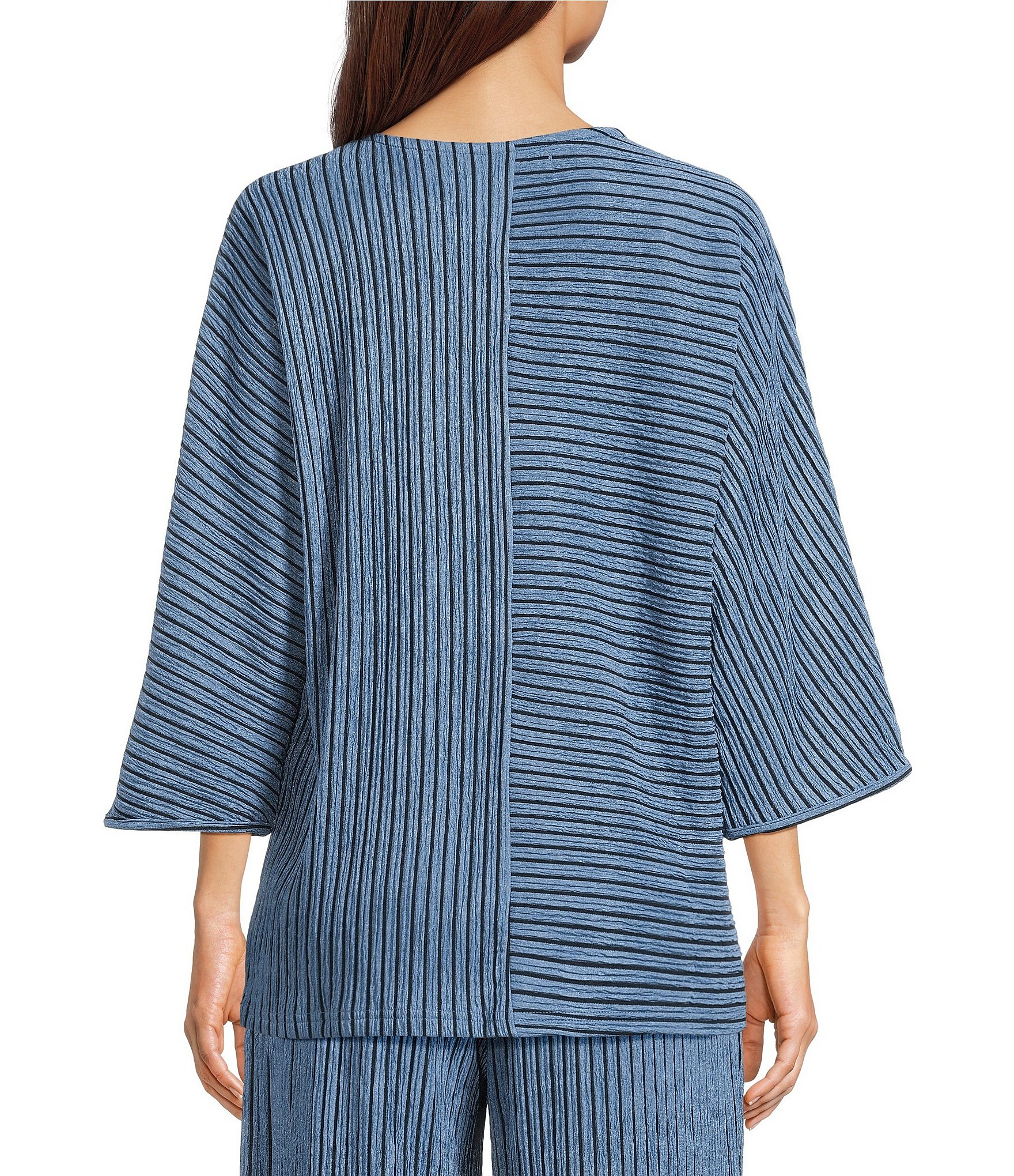 Calessa Knit Stripe Scoop Neck 3/4 Sleeve Coordinating Top