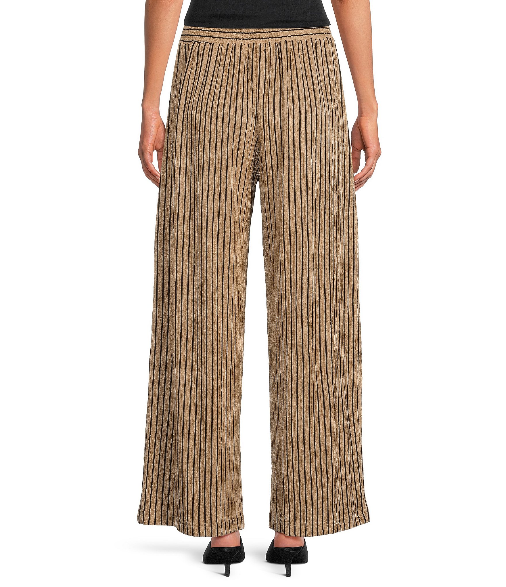 Calessa Knit Stripe Wide Leg Pull-On Ankle Coordianting Pants