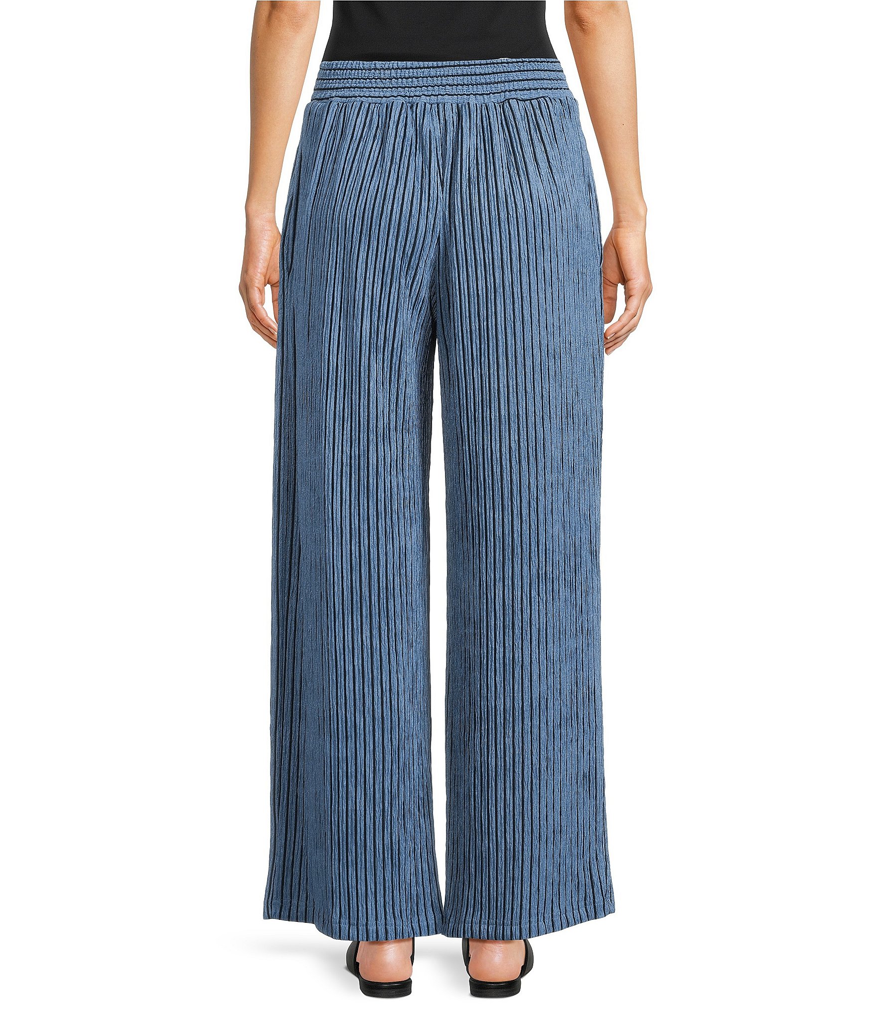 Calessa Coordinating Knit Stripe Wide Leg Pull-On Ankle Pants