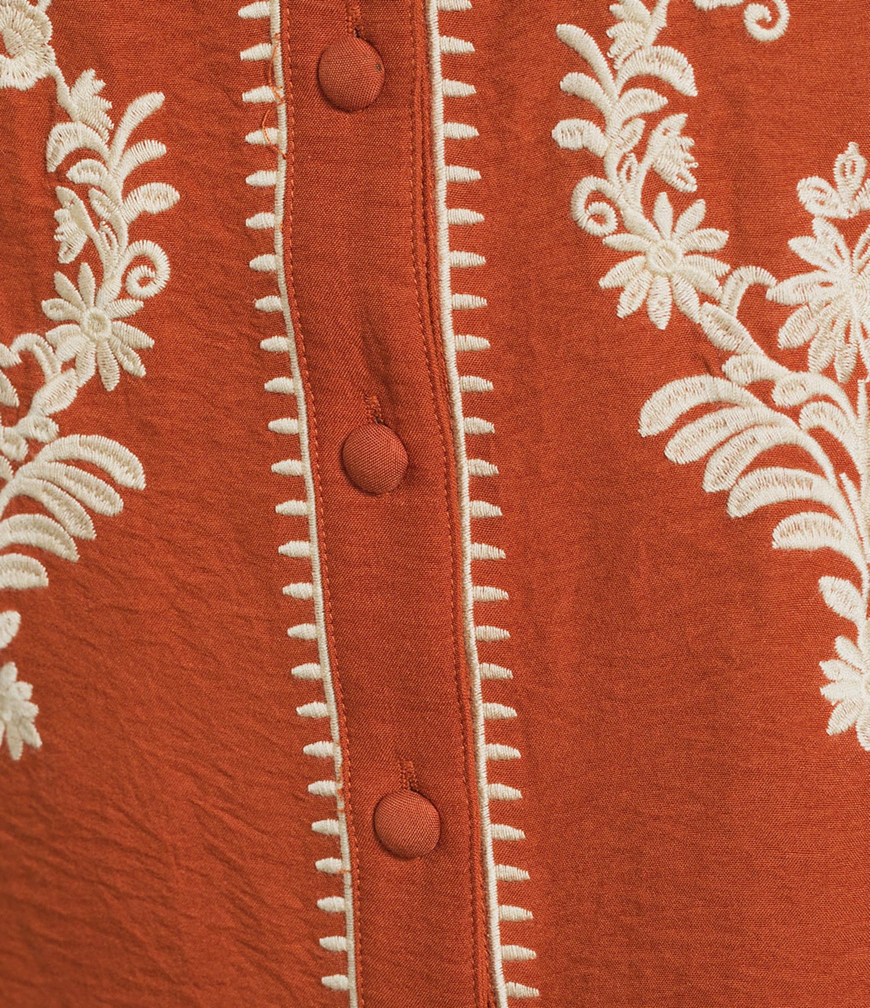 Calessa Petite Size Embroidered Ruffle Split V-Neck 3/4 Sleeve Button Front Tunic