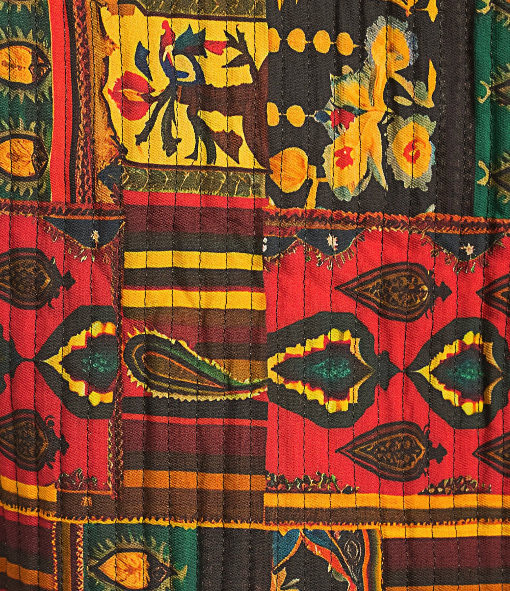 Calessa Petite Size Festive Patchwork Stand Collar Long Sleeve Button-Front Reversible Shirt Jacket