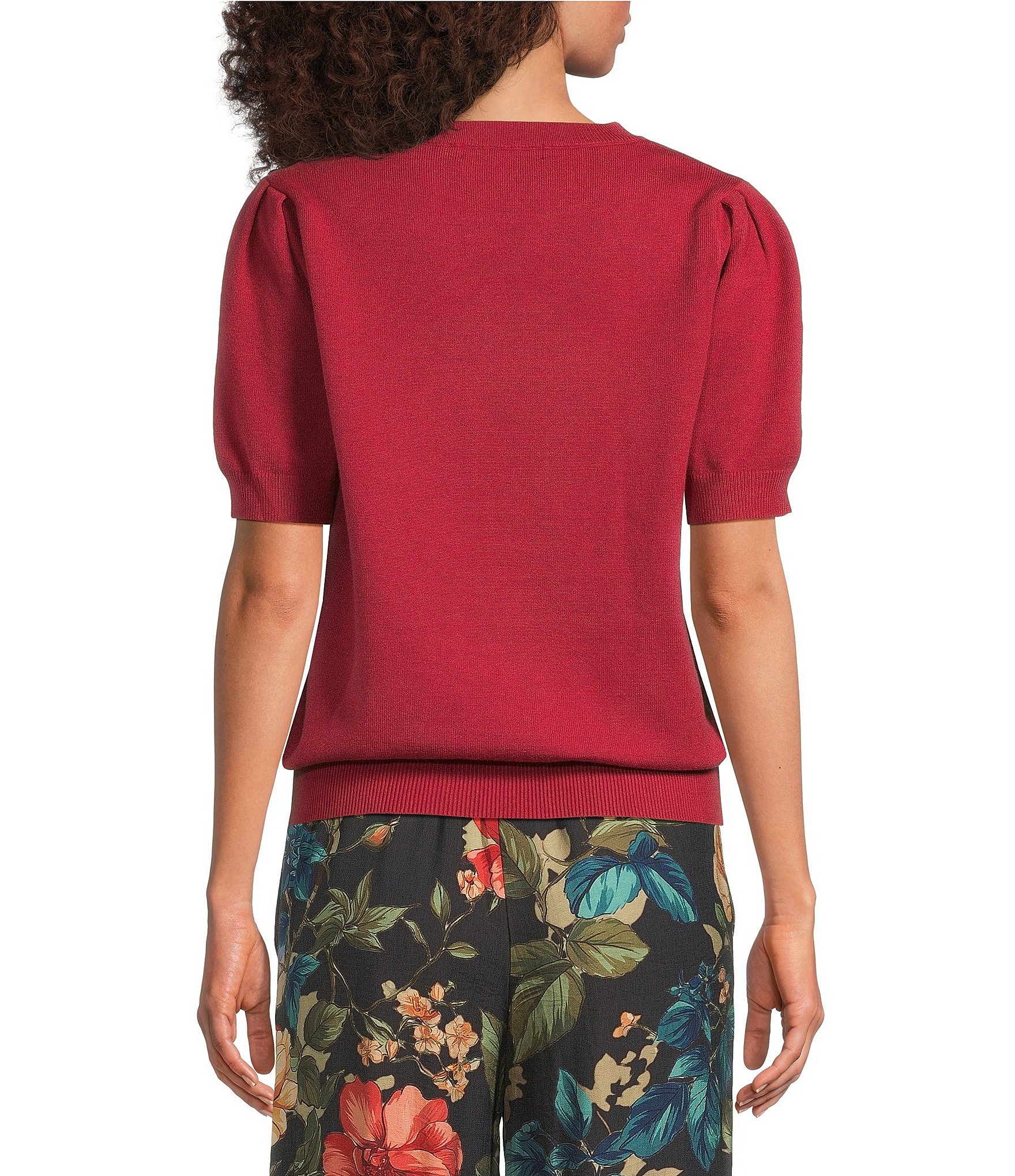 Calessa Petite Size Knit Crew Neck Short Sleeve Sweater