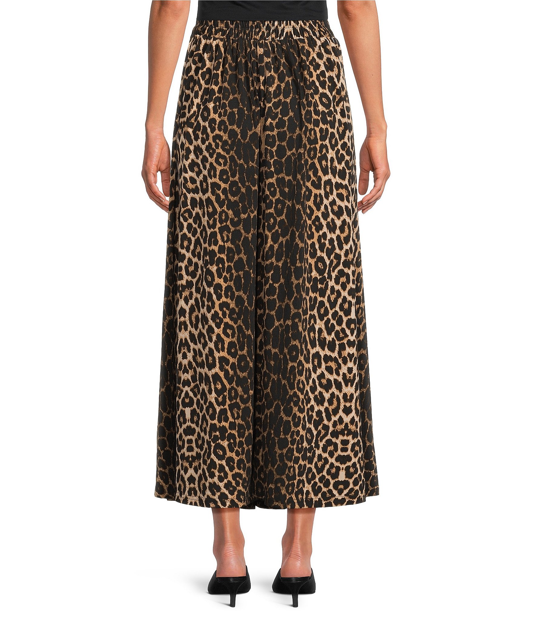 Calessa Petite Size Knit Leopard Print Pull-On A-Line Midi Skirt