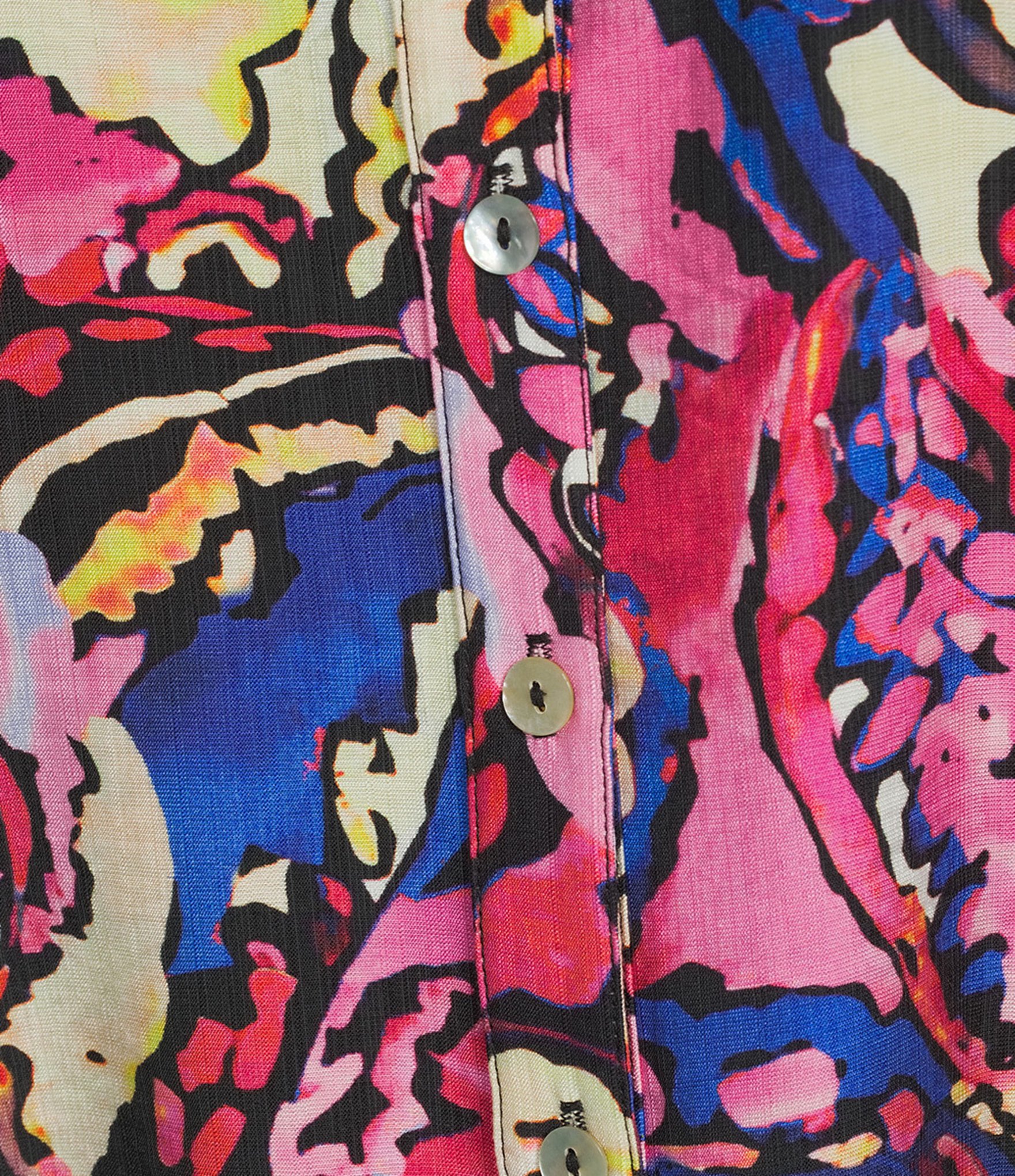 Calessa Plus Size Abstract Patchwork Round Split V-Neck 3/4 Sleeve Button-Front Tunic