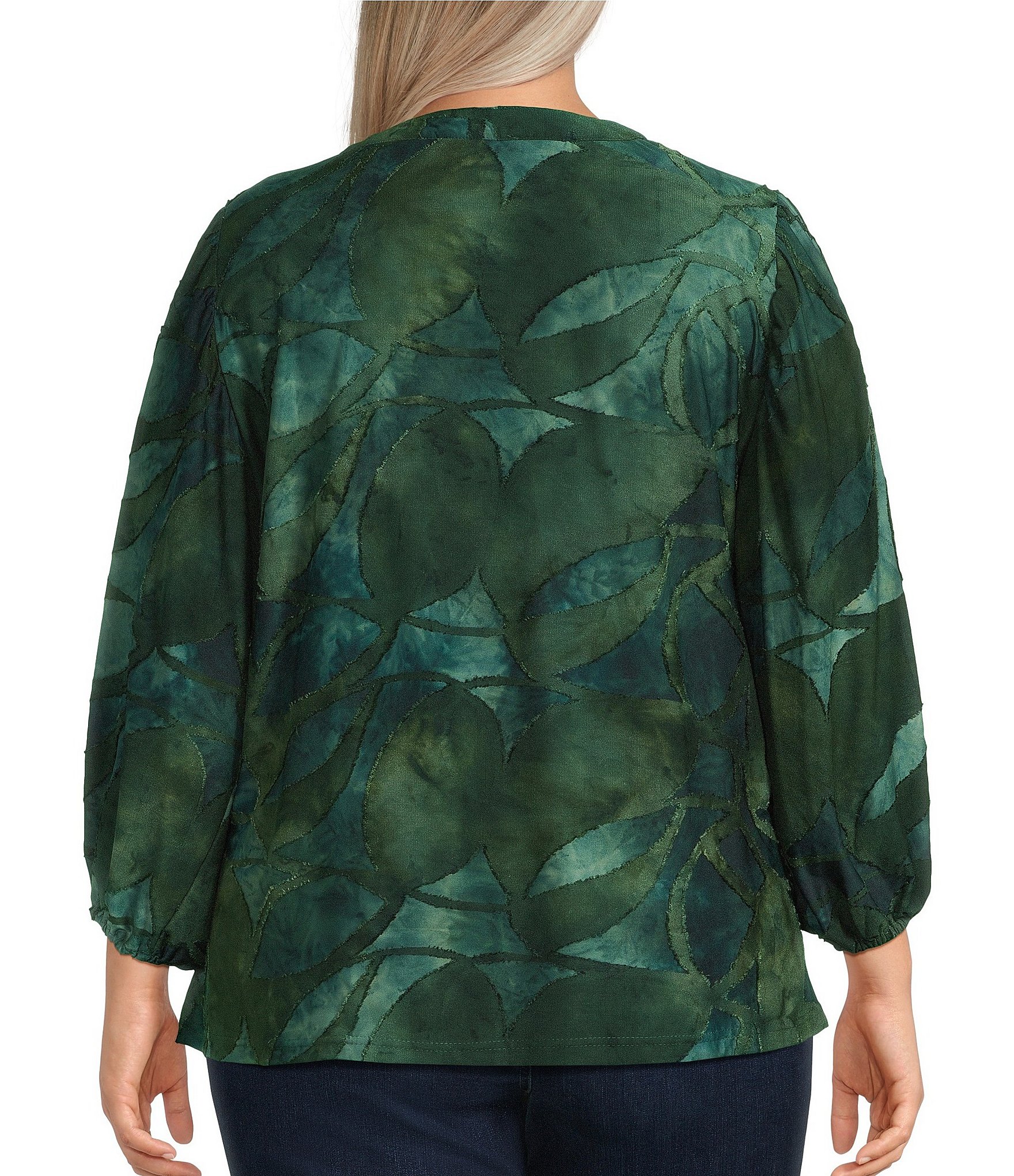 Calessa Plus Size Burnout Tie-Dye Split V-Neck Long Sleeve Tunic