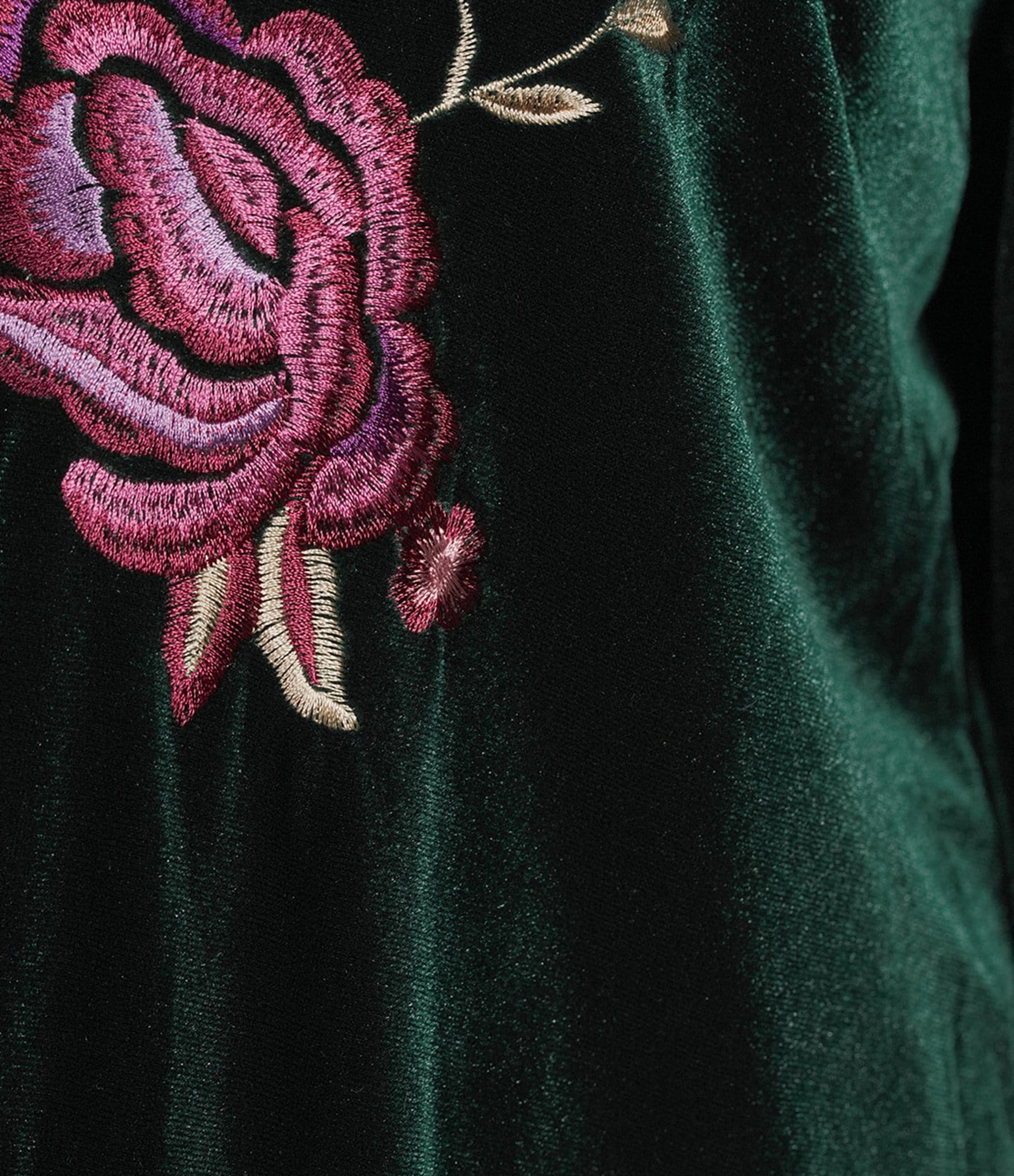 Calessa Plus Size Embroidered Floral Point Collar Long Sleeve Button Front Velvet Shirt