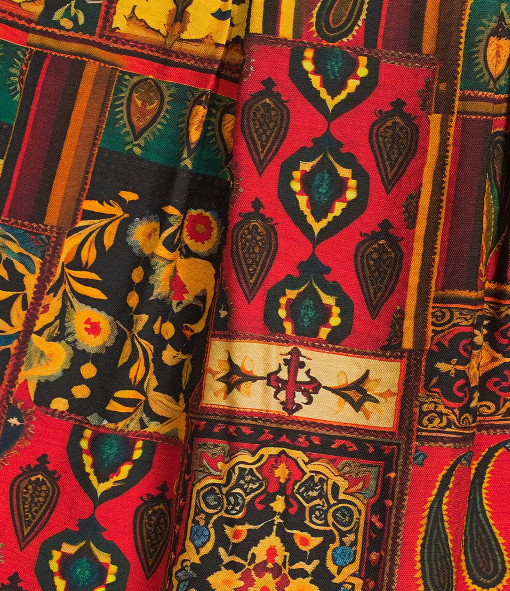 Calessa Plus Size Embroidered Patchwork Print Split V-Neck 3/4 Sleeve Tassel Tie Tunic