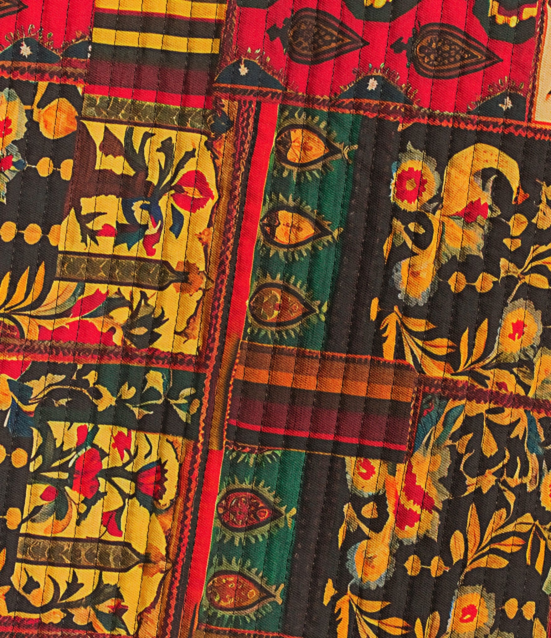 Calessa Plus Size Festive Patchwork Stand Collar Long Sleeve Button-Front Reversible Shirt Jacket