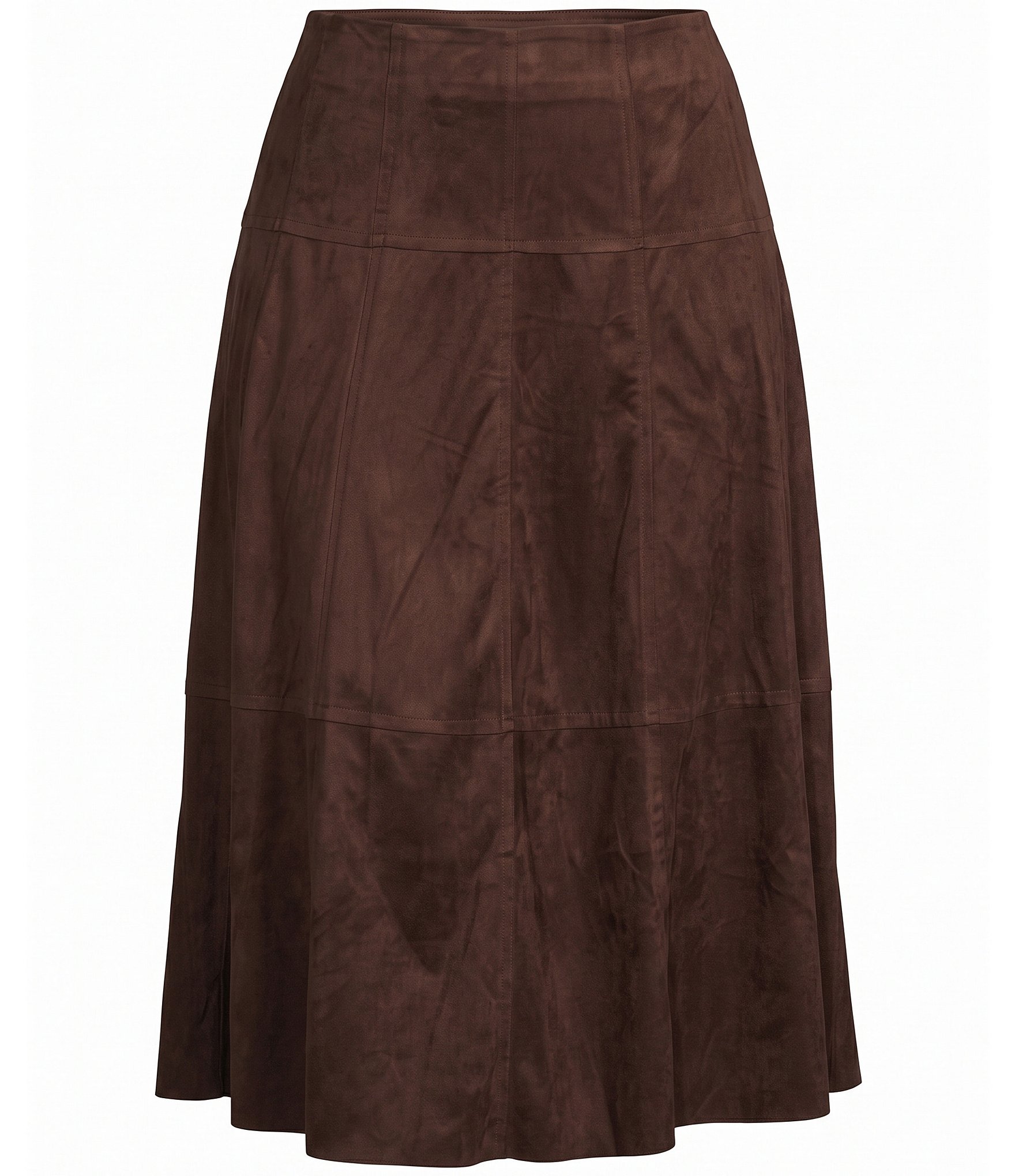 Calessa Plus Size Faux Suede Seamed Tiered Midi Skirt