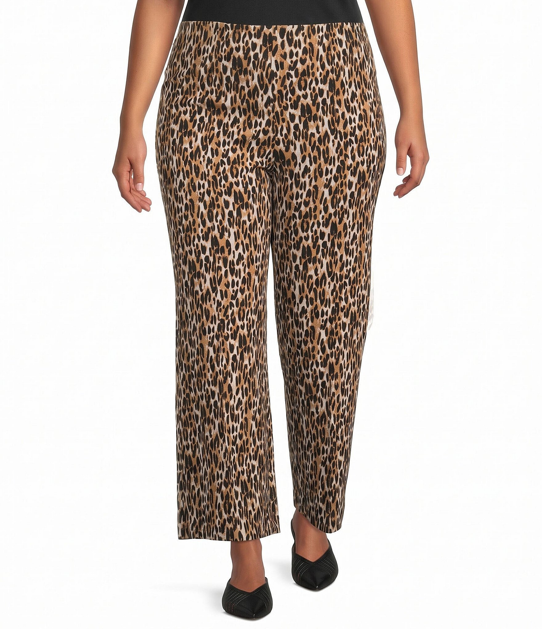 Calessa Plus Size Knit Animal Print Wide Leg Pull-On Coordinating Pants