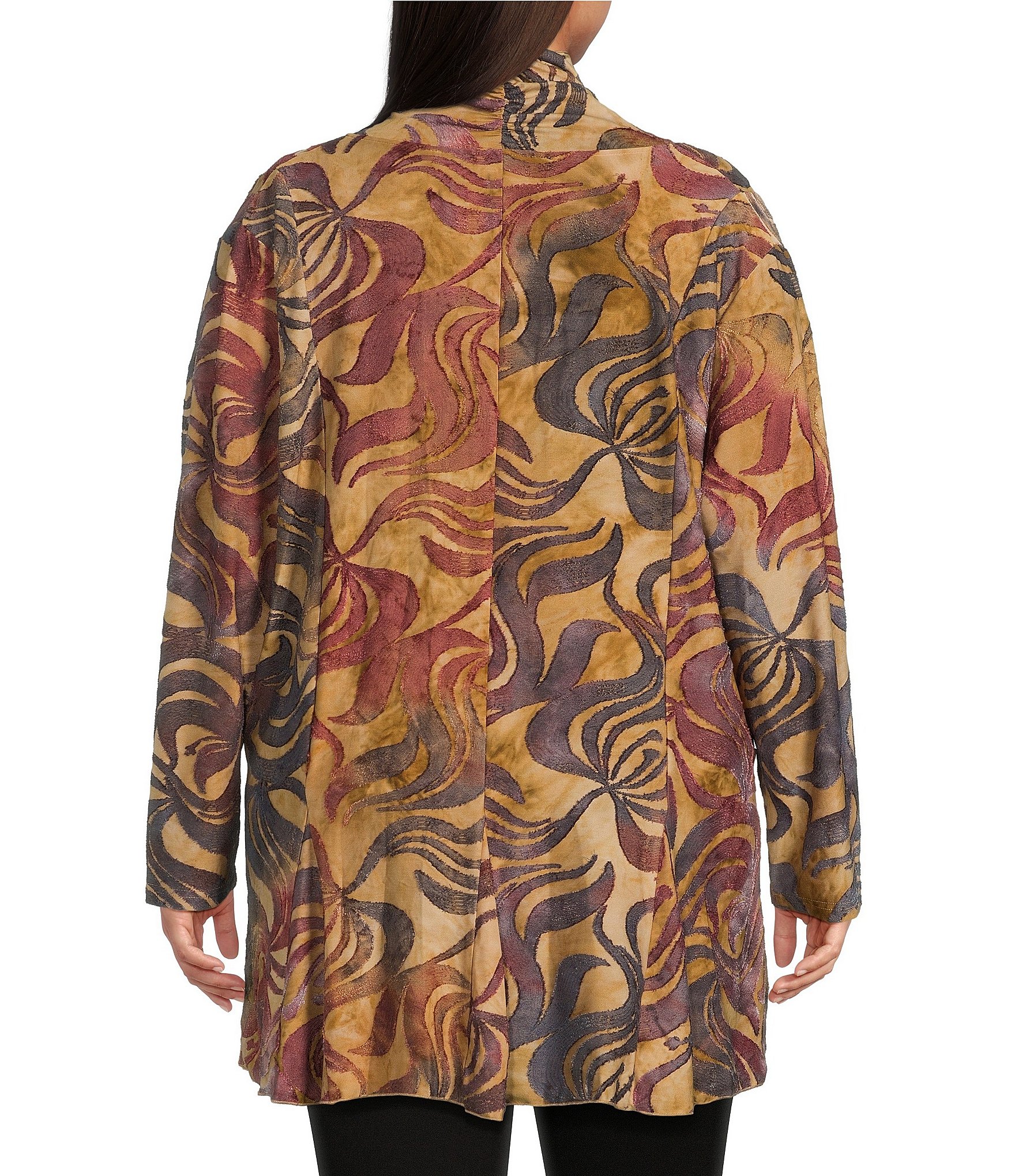 Calessa Plus Size Knit Burnout Tie-Dye Print Wrist Sleeve Open-Front Cardigan