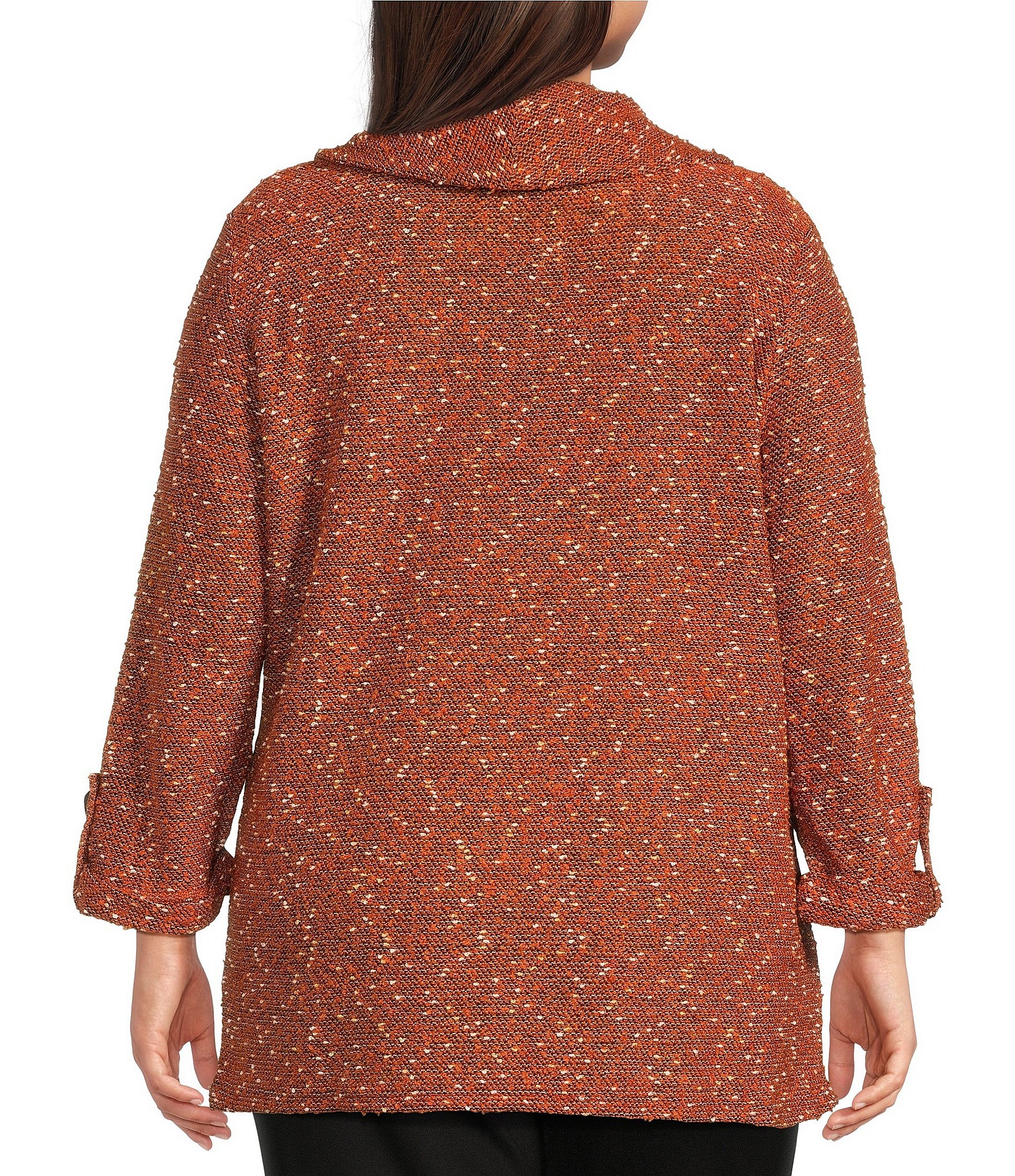 Calessa Plus Size Knit Cowl Neck 3/4 Roll-Tab Sleeve Tunic