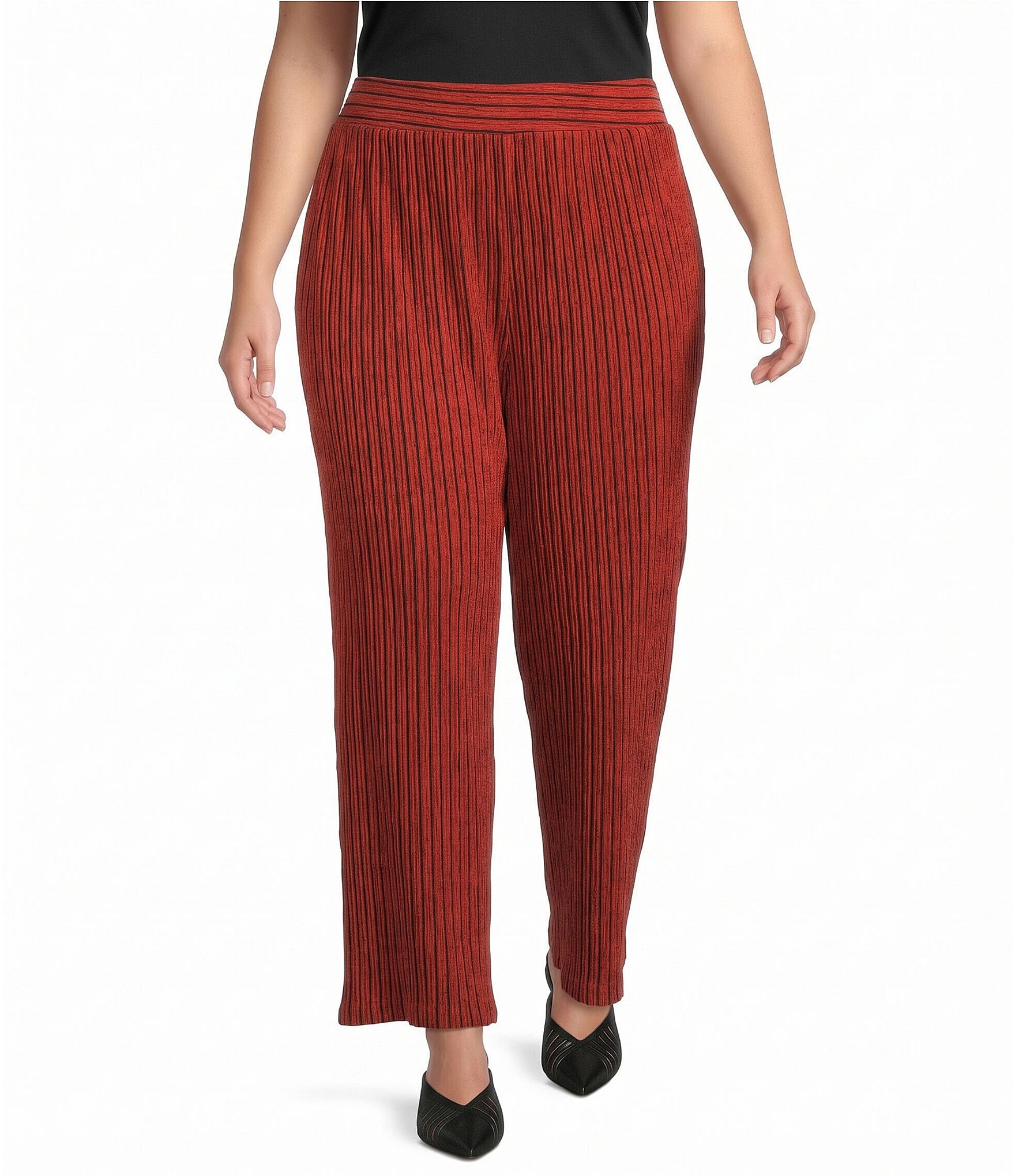 Calessa Plus Size Knit Stripe Wide Leg Pull-On Coordinating Pants