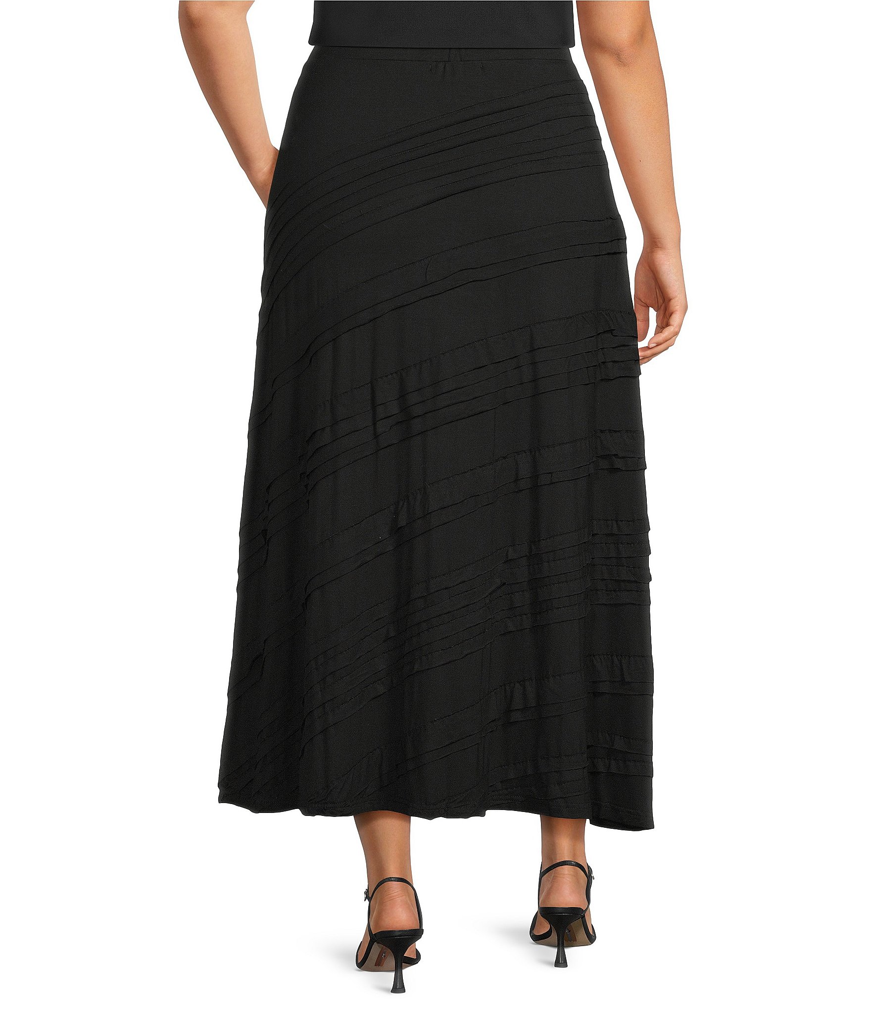 Calessa Plus Size Tape Detail Pull-On A-Line Midi Knit Skirt