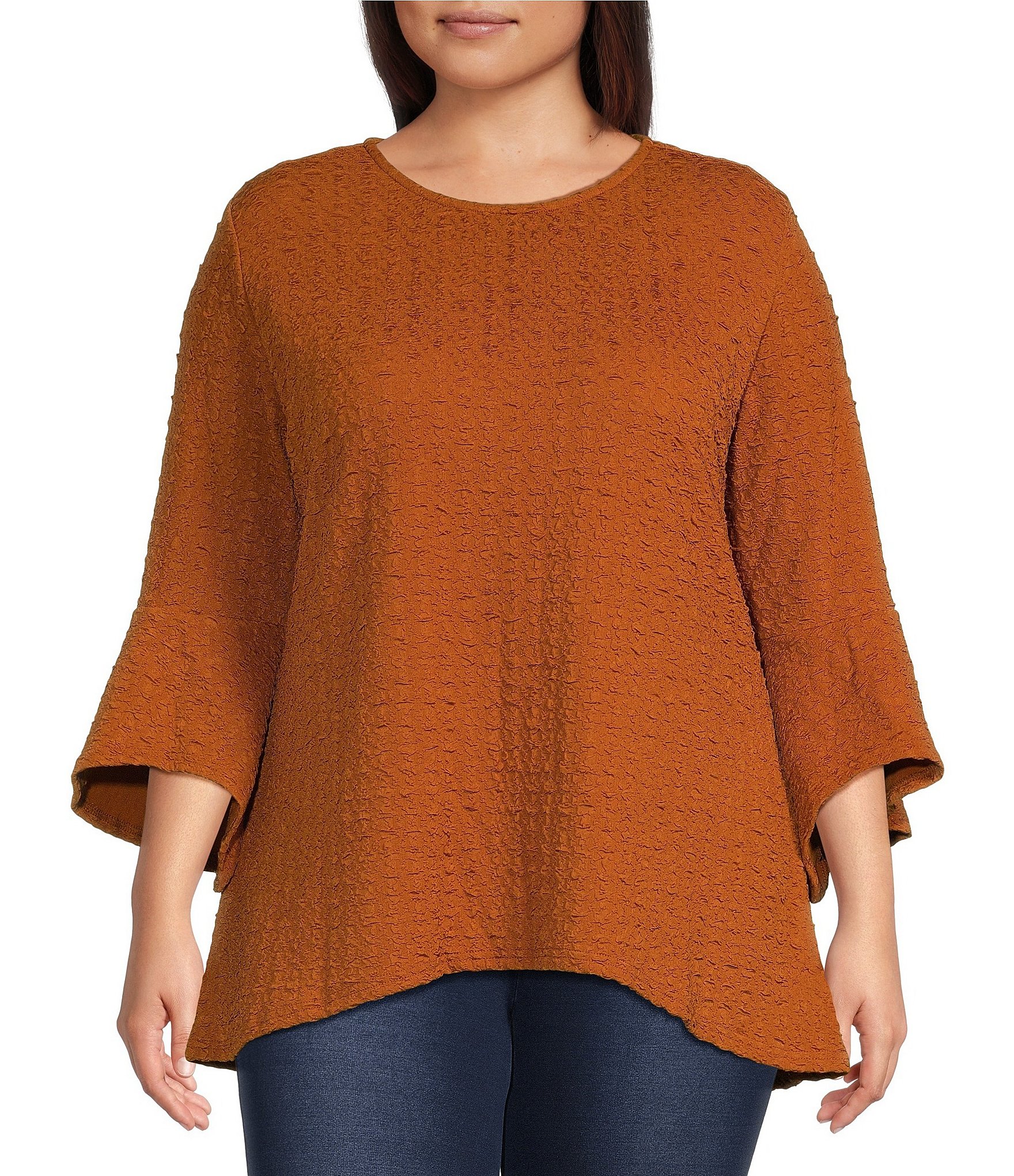 Calessa Plus Size Textured Knit Crew Neck 3 4 Sleeve Tunic Dillards