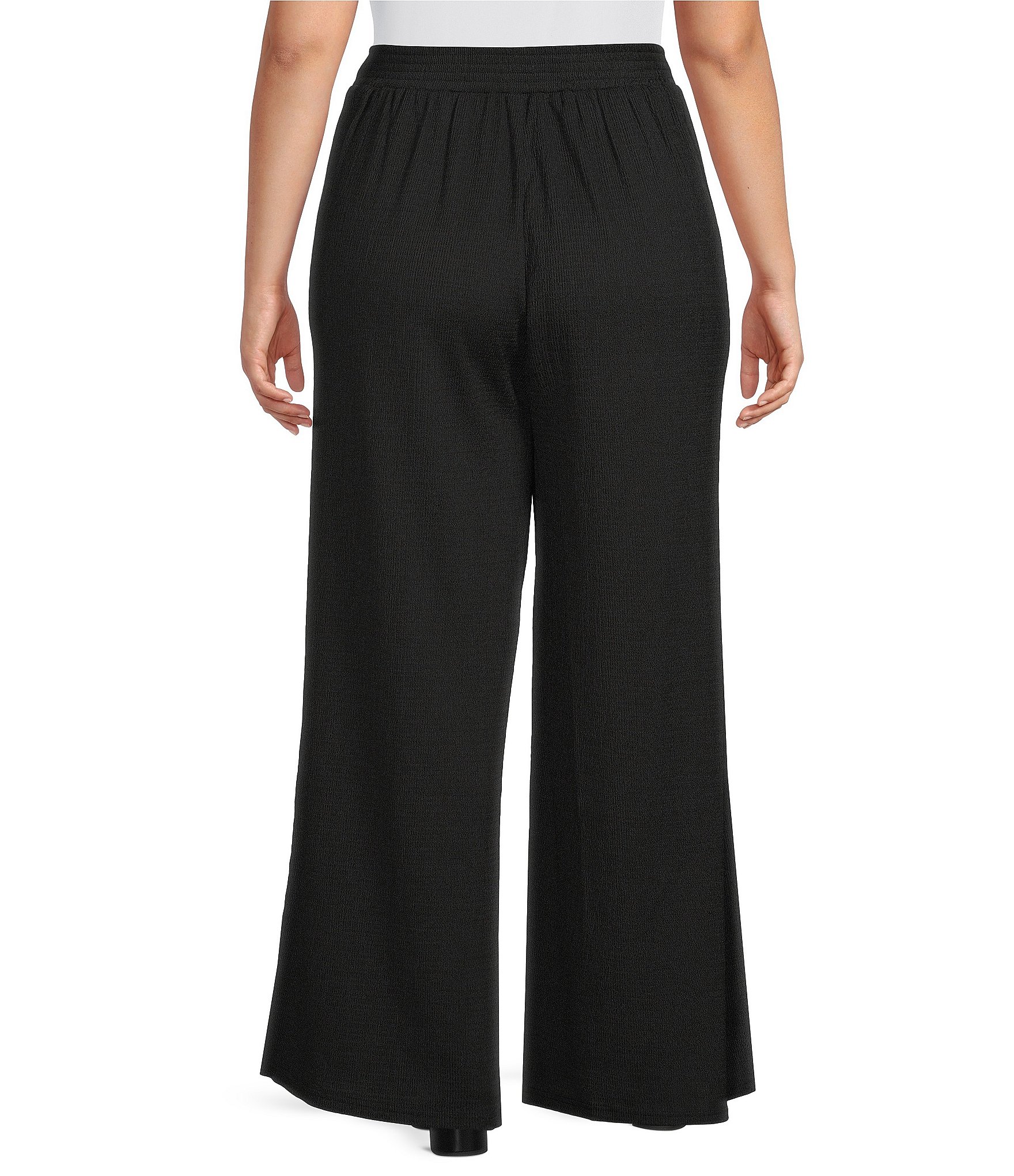 Calessa Plus Size Textured Knit Wide Leg Pull-On Pants