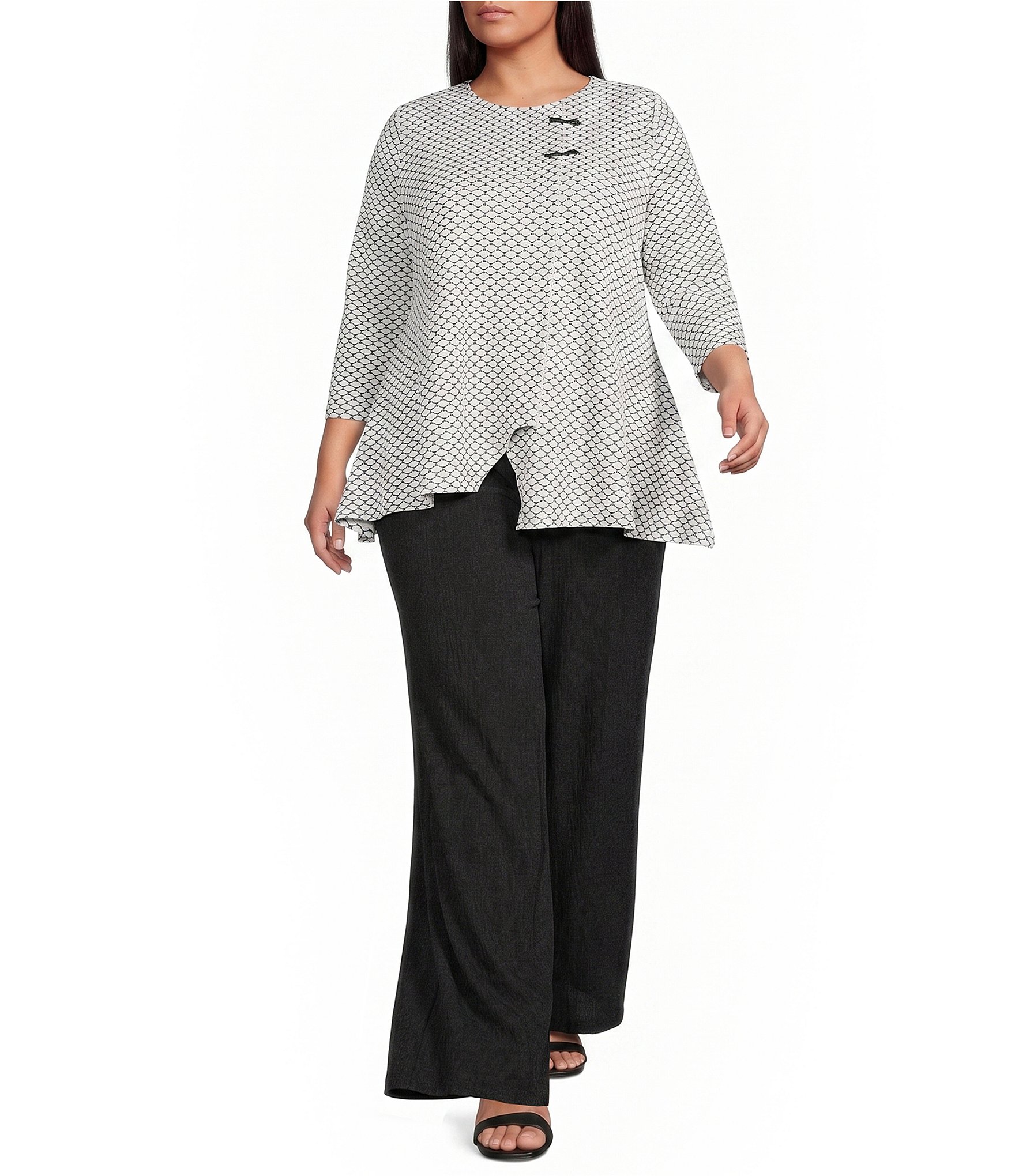 Calessa Plus Size Textured Knit Wide Leg Pull-On Pants