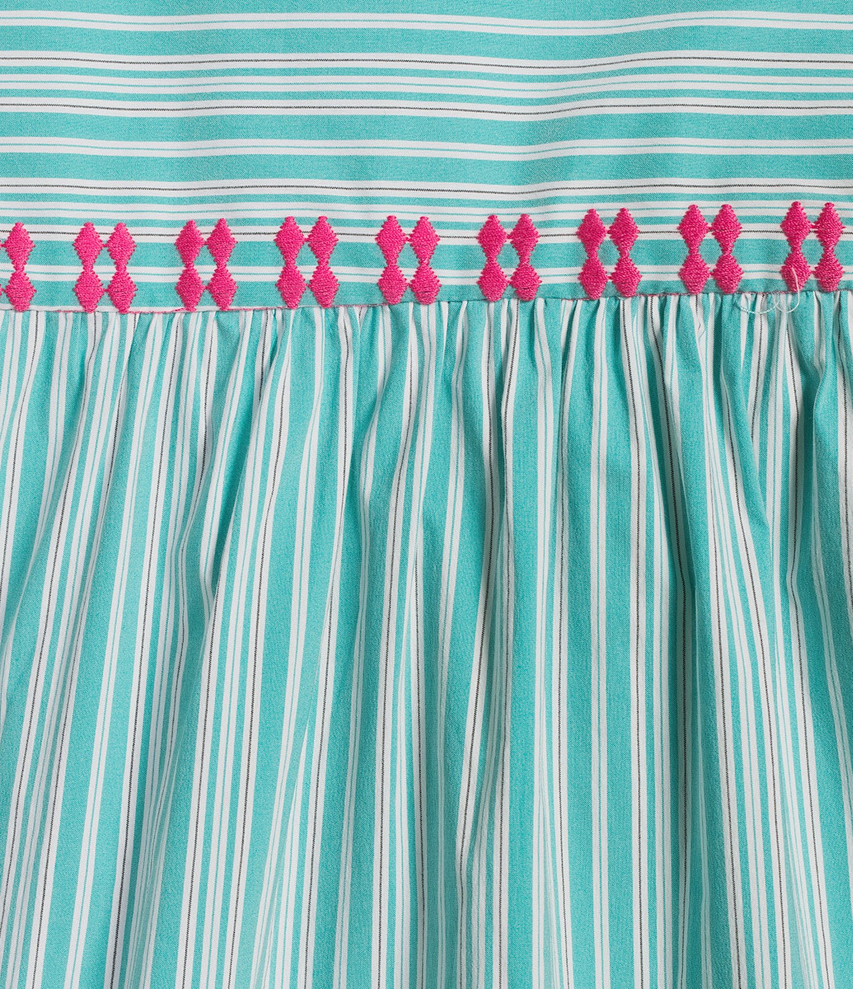 Calessa Plus Size Woven Striped Embroidered Split V-Neck 3/4 Sleeve Button Front Tunic