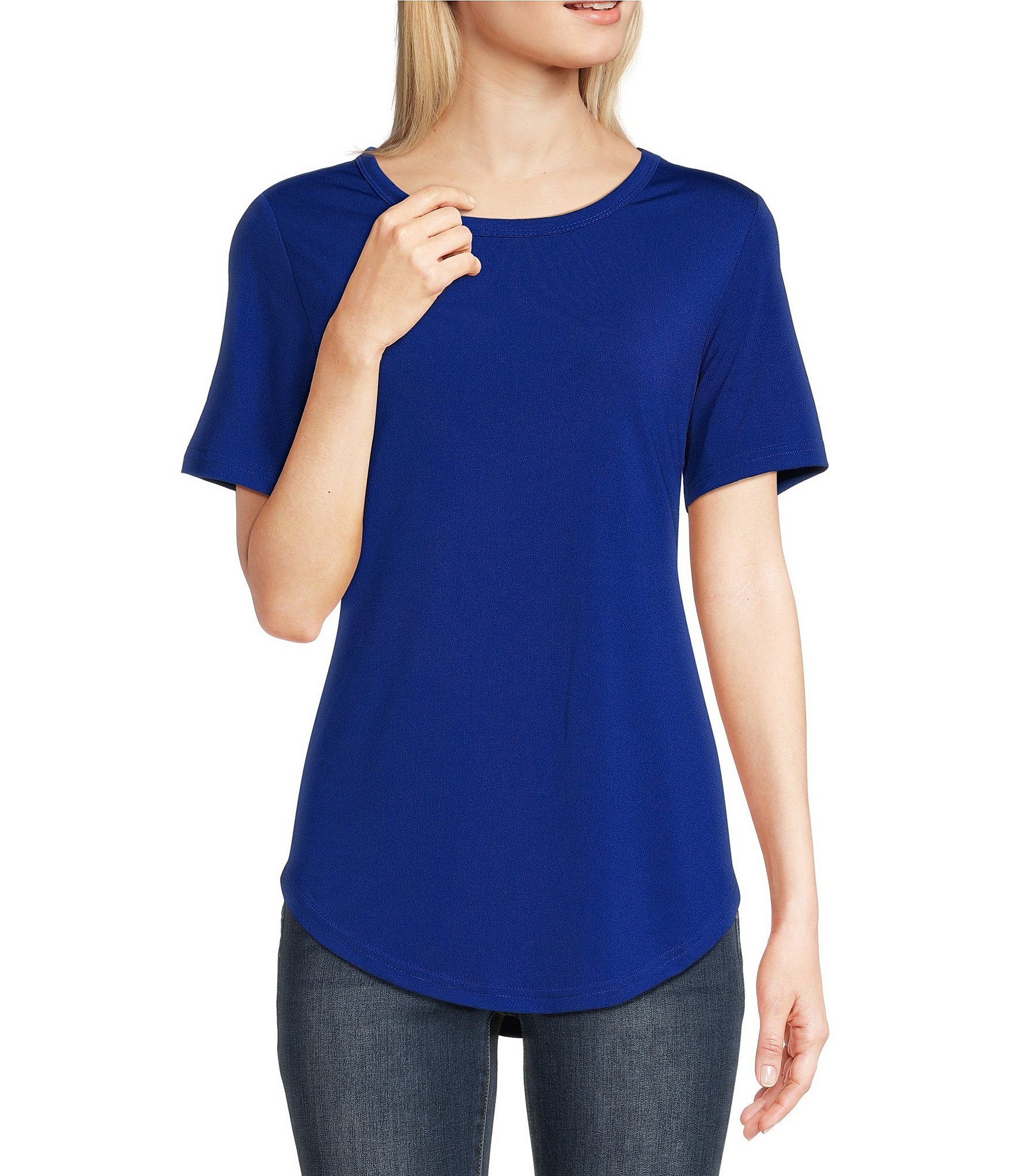 Calessa Solid Matte Jersey Crew Neck Short Sleeve Fitted Top | Dillard's